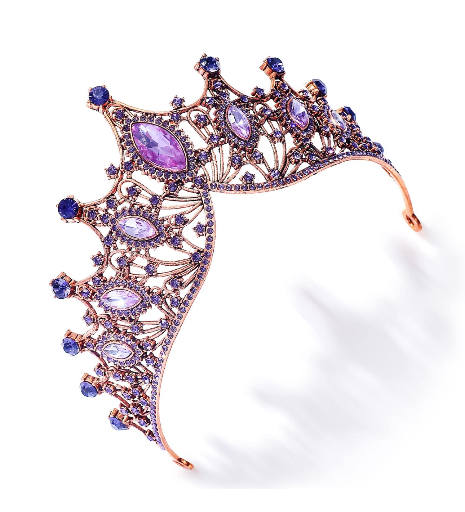 DZRYBNXF Baroque Queen Crown Tiara | Crystal Tiaras for Women | Gold Wedding Tiara for Bride (Purple) - Buy Online on GoSupps.com