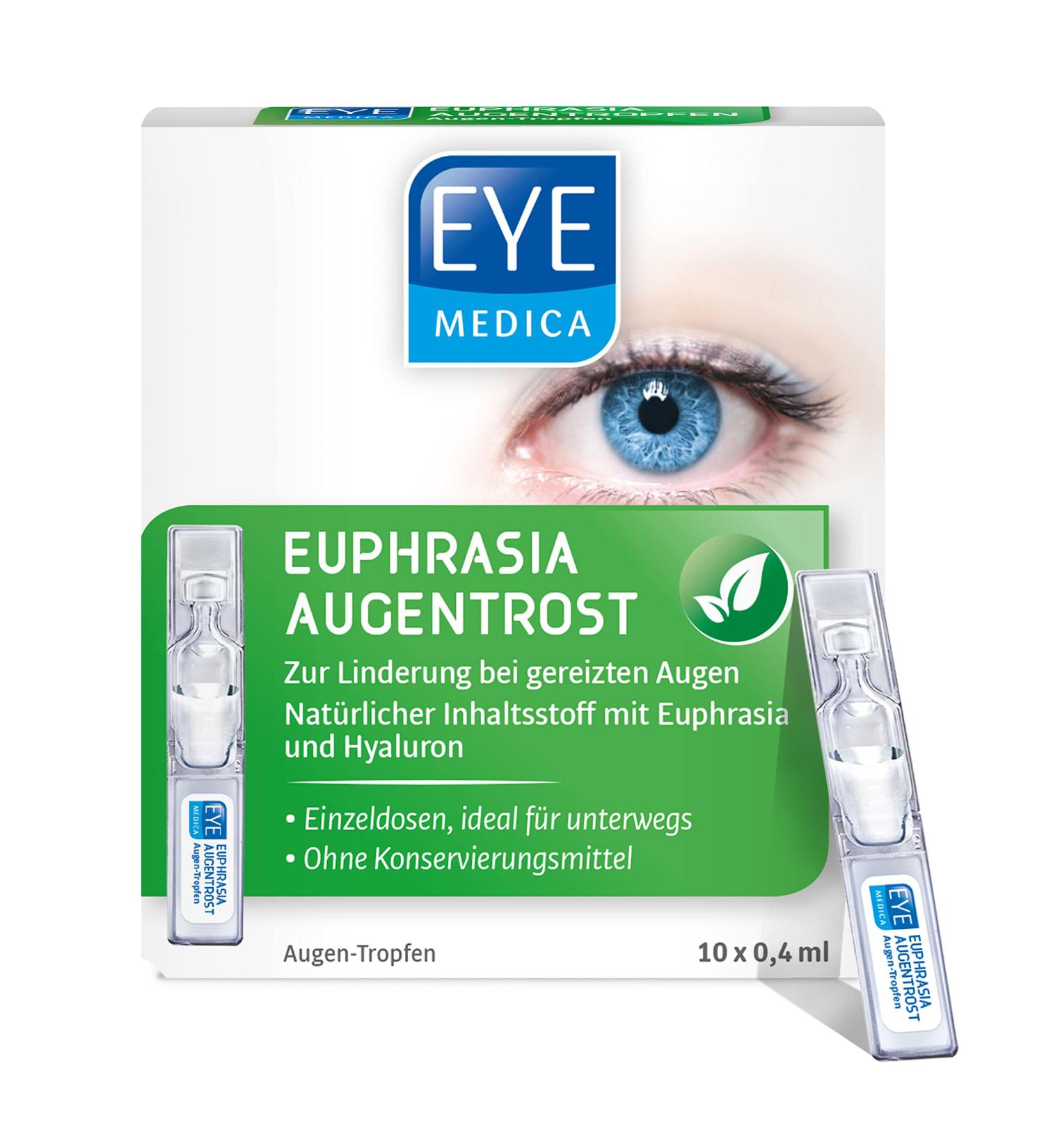 Eyemedica Euphrasia Eye Drops for Dry & Irritated Eyes | Moisture Relief & Care with Hyaluron | 10 x 0.4 ml Single Doses - Buy Online on GoSupps.com