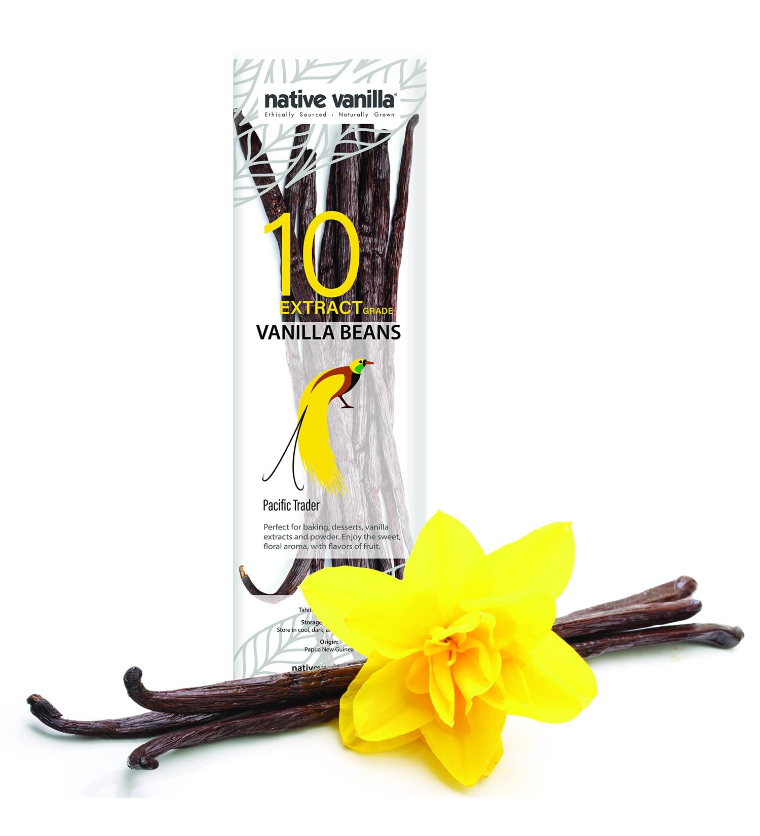 Native Vanilla Grade B Tahitian Vanilla Beans - 10 Premium Pods for Chefs & Baking | Homemade Extract Making | Tahitian Vanilla 10 Count - Buy Online on GoSupps.com