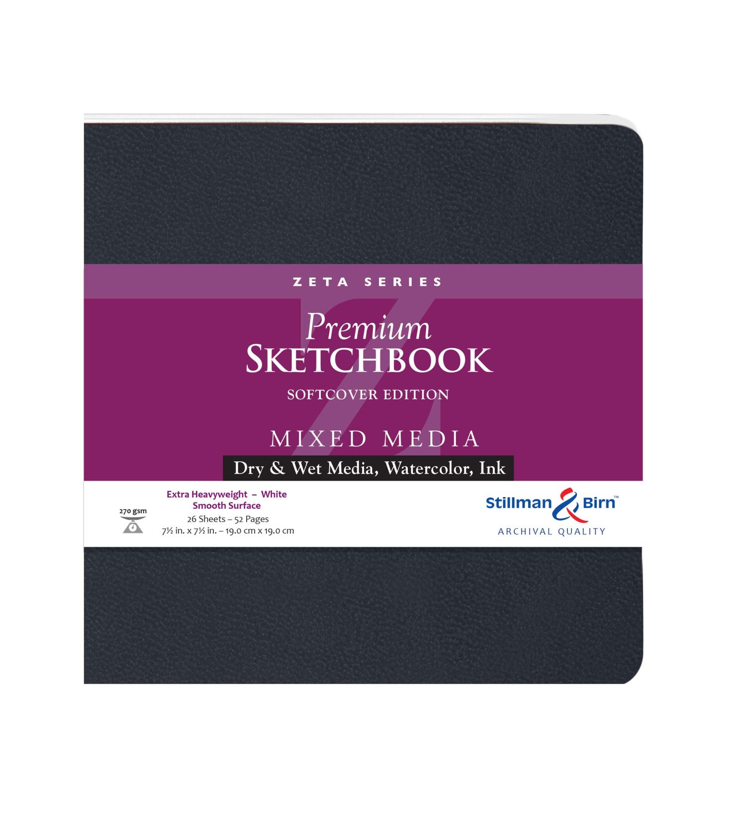 Stillman & Birn Zeta Series Softcover Sketchbook, 7.5" x 7.5", 270 gsm (Extra Heavyweight), White Paper, Smooth Surface 7.5" x 7.5" 270 gsm (Extra Heavyweight) White
