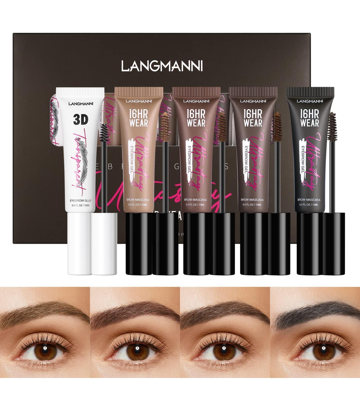 Eyebrow Gel Kit - Clear Brow Setting Gel + 4 Colors Mascara Cream | Waterproof & Long Lasting | Brow Glue Set for Perfect Eyebrow Color (5 Pcs) - Buy Online on GoSupps.com