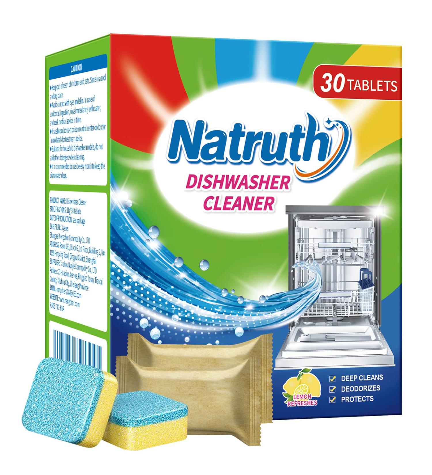 NATRUTH Dishwasher Cleaner & Deodorizer Tablets - 30 Pack | Deep Cleaning, Deodorizing & Protecting | Prevents Buildup for Optimal Performance | Heavy Duty & Septic Safe | Removes Limescale, Hard Water, Calcium, Odor & Smells - Buy Online on GoSupps.com