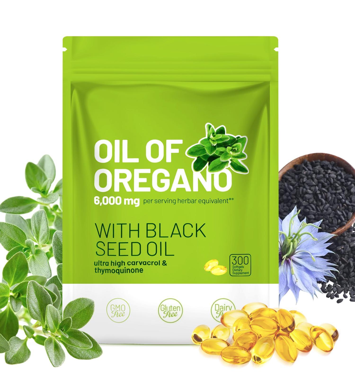 Crobirware Oil of Oregano with Black Seed Oil 6000mg 300 Softgels - 2-in-1 Immune Support Supplement - High Carvacrol & Thymoquinone Digestive & Respiratory Health - Non-GMO GMP Certified Facility - Buy Online on GoSupps.com
