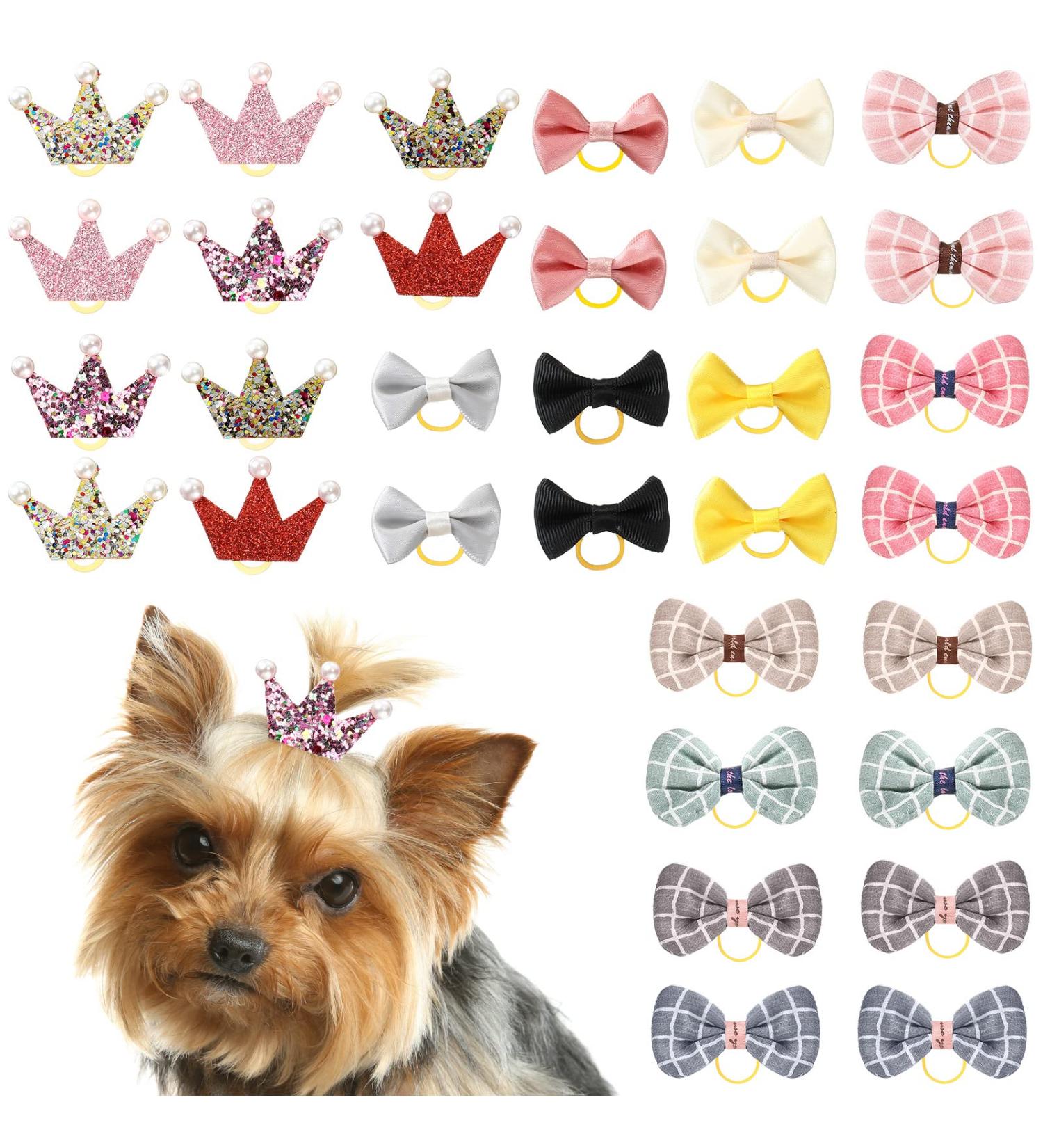 Janinka 32 Pcs Dog Hair Bows for Small Dogs - Grooming Girl Plaid Bowknot Pet Hair Accessories - Buy Online on GoSupps.com