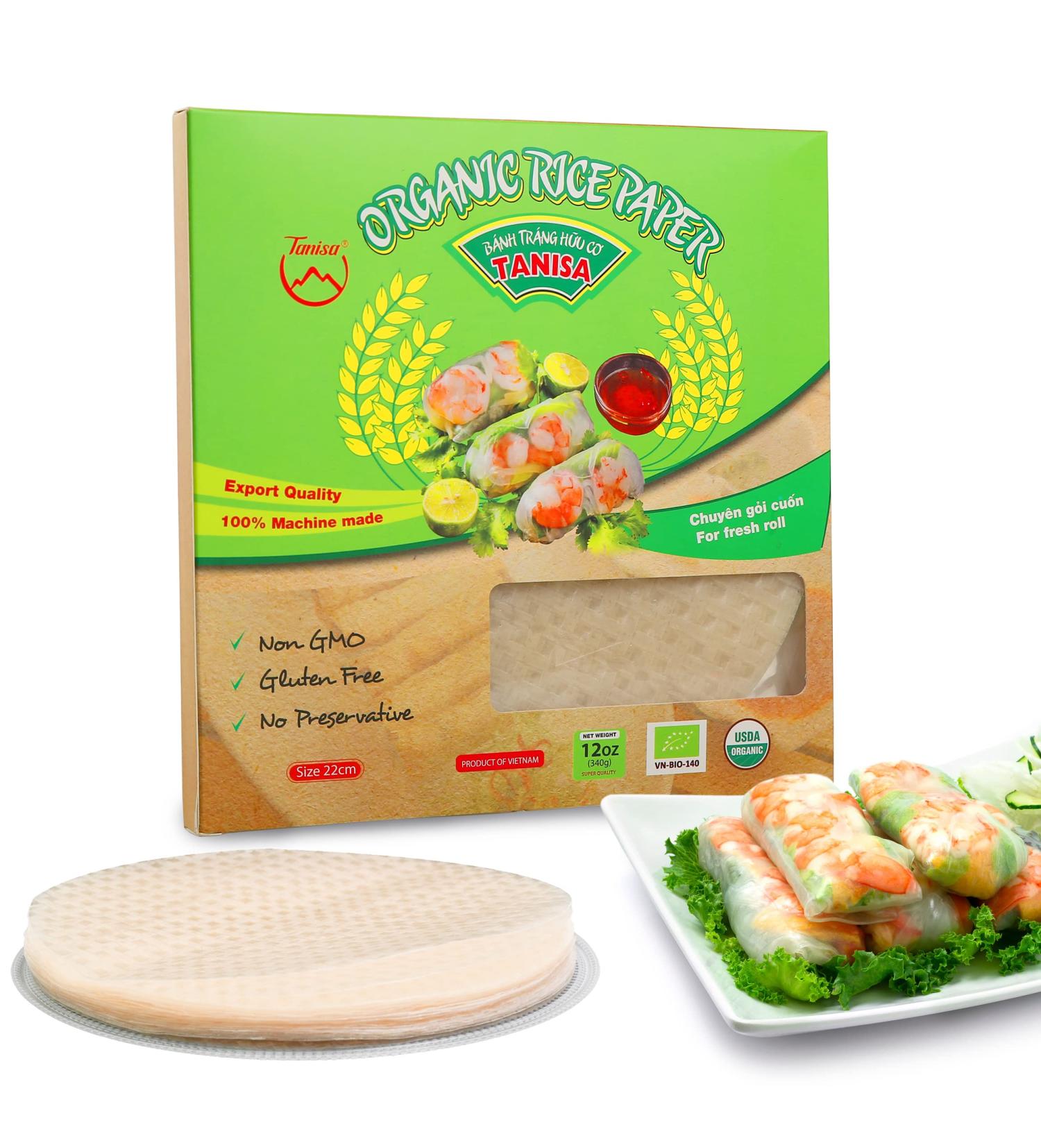 Tanisa Organic Spring Roll Rice Paper Wrapper (22cm Round 12 oz) - Non GMO & Gluten Free - Made In Vietnam - Banh Trang Goi Cuon - Buy Online on GoSupps.com