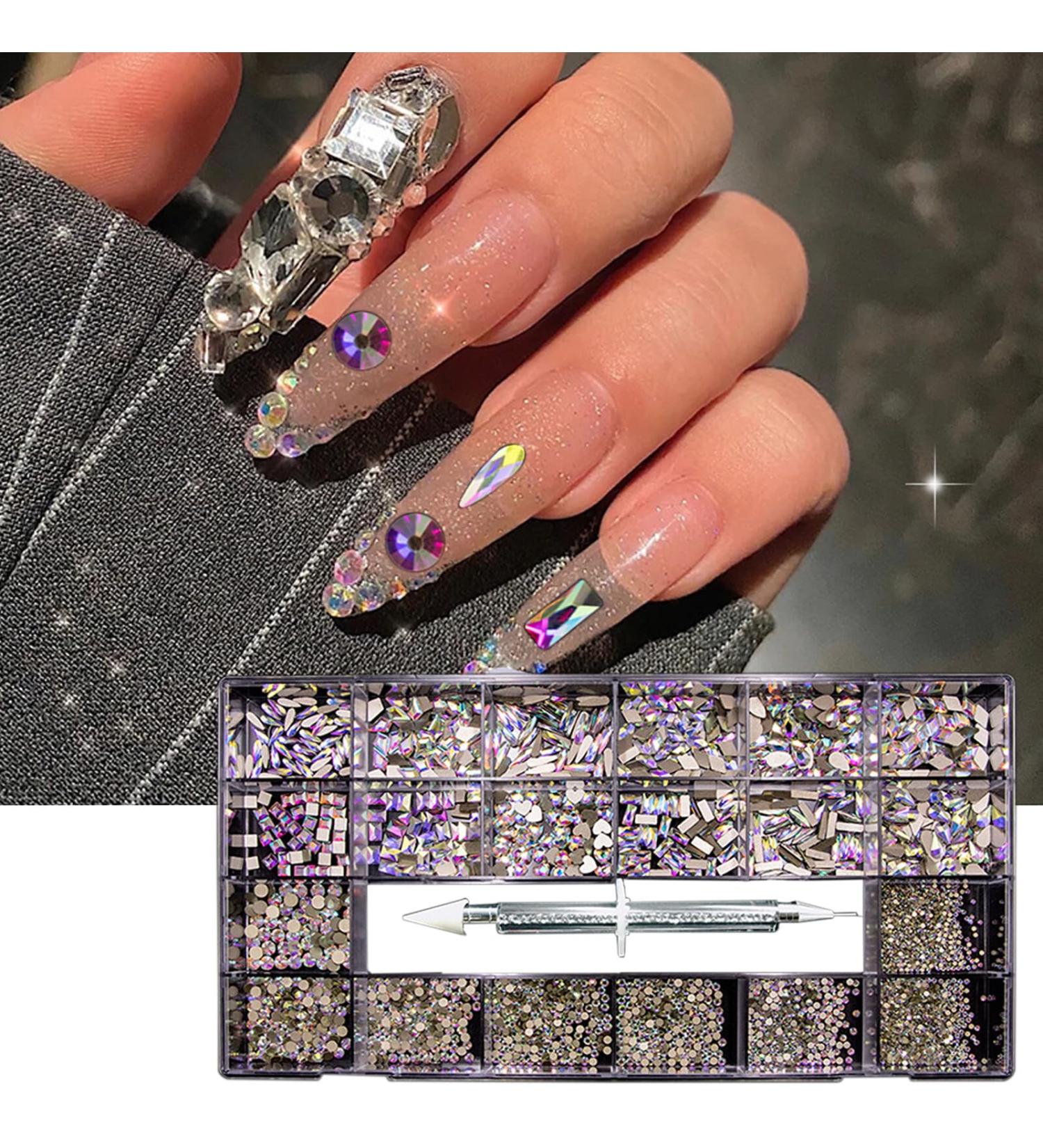SUJOSAJU Multi Shapes AB Crystal Nail Art Rhinestones Kit Crystal Rhinestones for Nails Multi Size Nail Art AB Rhinestone Kit for Professional and Home DIY Use - Buy Online on GoSupps.com