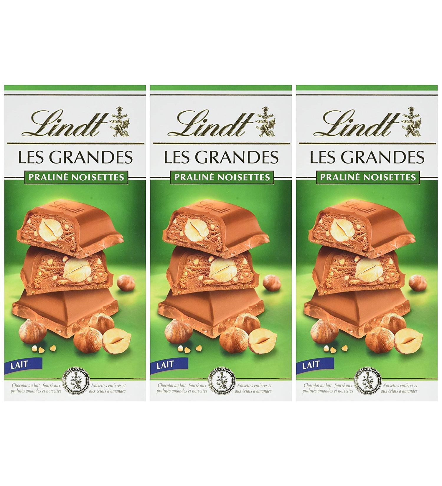 Lindt - LES GRANDES Hazelnut Praline Tablet - Milk Chocolate - 225g - Pack of 3 - Buy Online on GoSupps.com