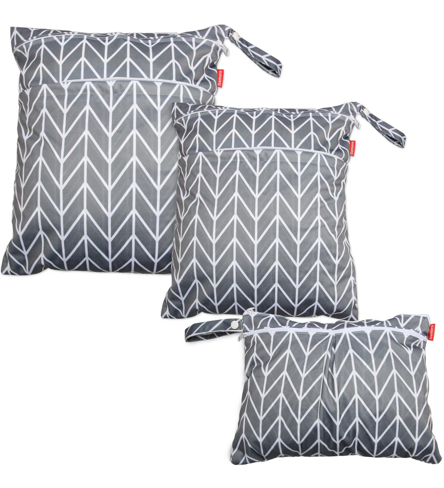 Damero 3pcs Travel Wet and Dry Bag - Gray Arrow 3 Count | Convenient Handle for Cloth Diaper, Pumping Parts, Swimsuit, Clothes | Grab and Go Design - Buy Online on GoSupps.com