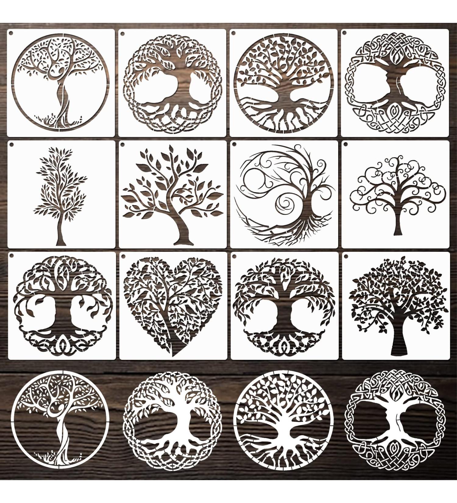 Tree of Life Stencil Set - 12pcs 5.9in Tree Stencils for Painting on Wood, Airbrush, Canvas - DIY Art and Decorations - Buy Online on GoSupps.com