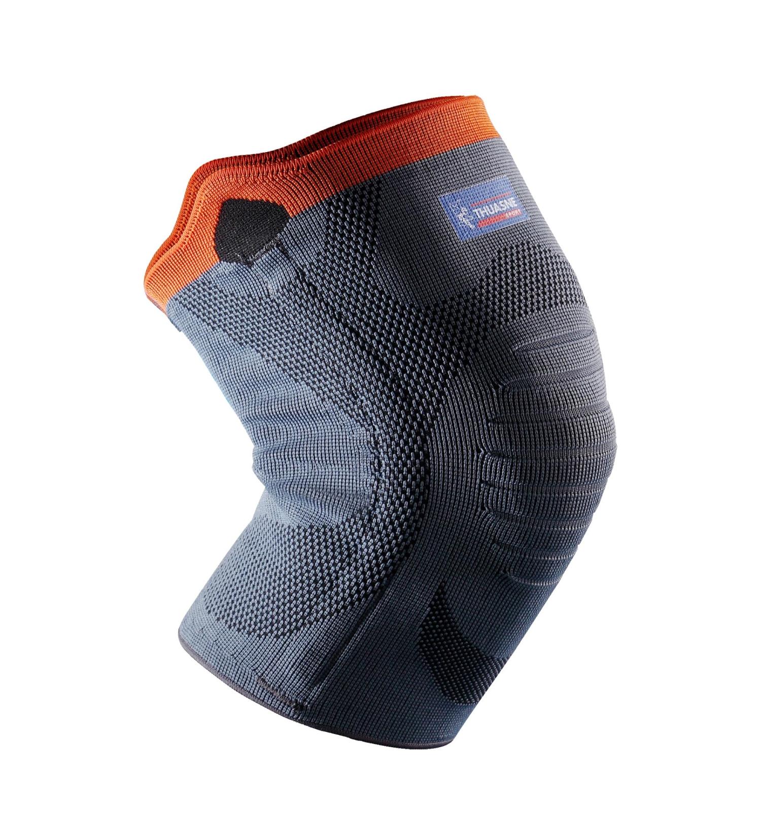 THUASNE Reinforced Support Knitted Sport Knee Pad - Comfortable Elastic Fabric with Soft Lateral Ribs - CE Medical Device - Grey - Buy Online on GoSupps.com