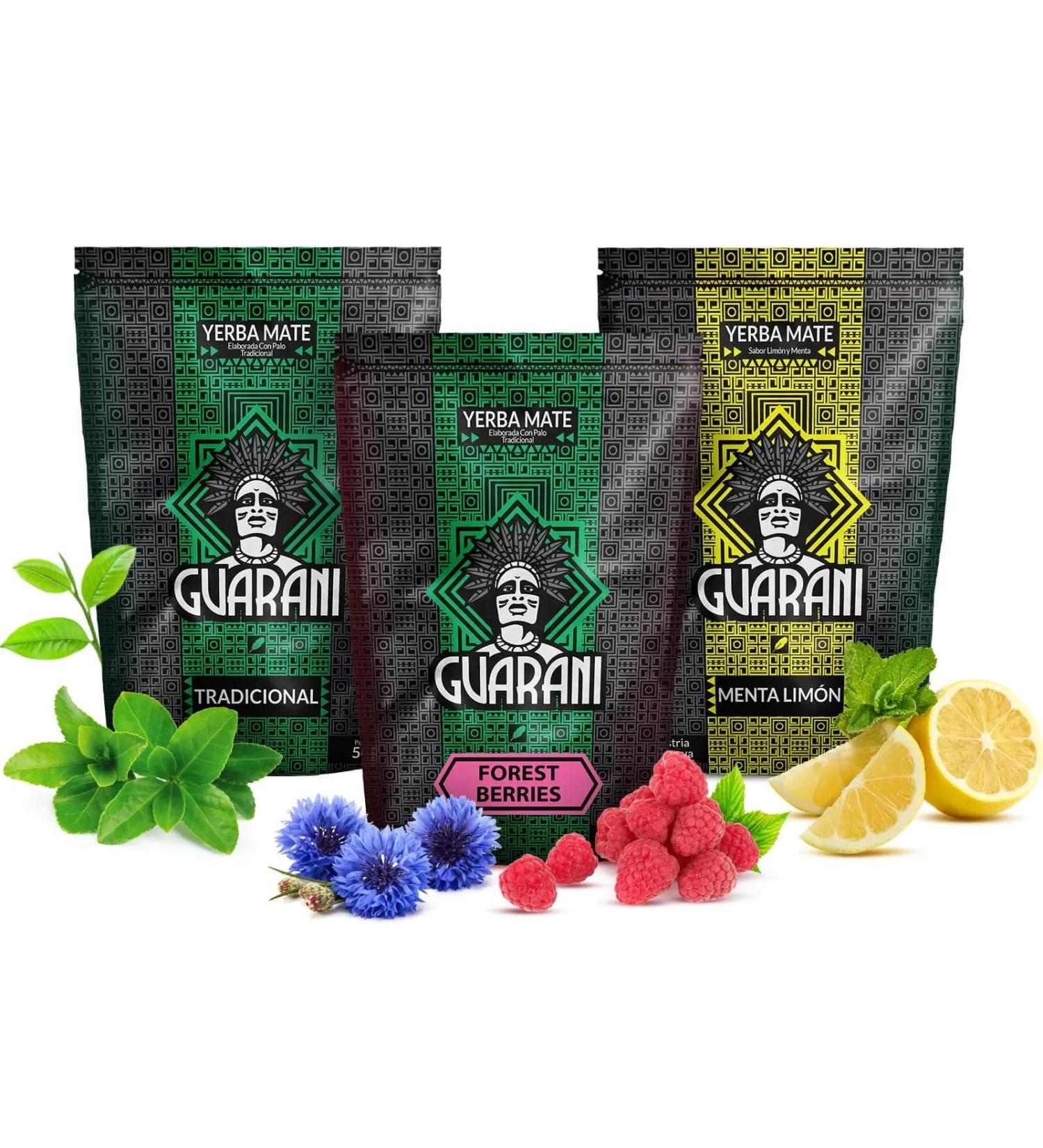 Yerba mate set Guarani 3x500g - Classique citron fruits des bois | Yerba mate du Paraguay | Caf ine naturelle - Buy Online on GoSupps.com