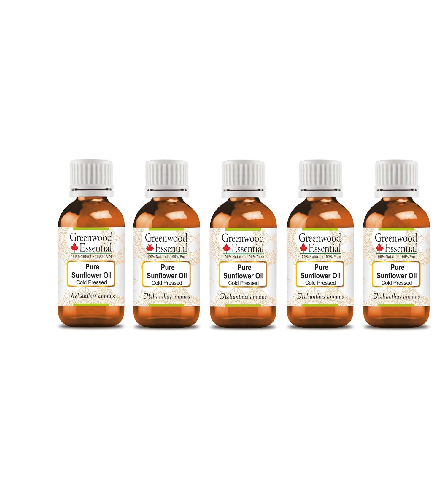 Buy Greenwood Essential Natural Sunflower Oil - Therapeutic Quality Cold-Pressed 100ml x 5 (Pack of Five) - International Shipping Available - Buy Online on GoSupps.com
