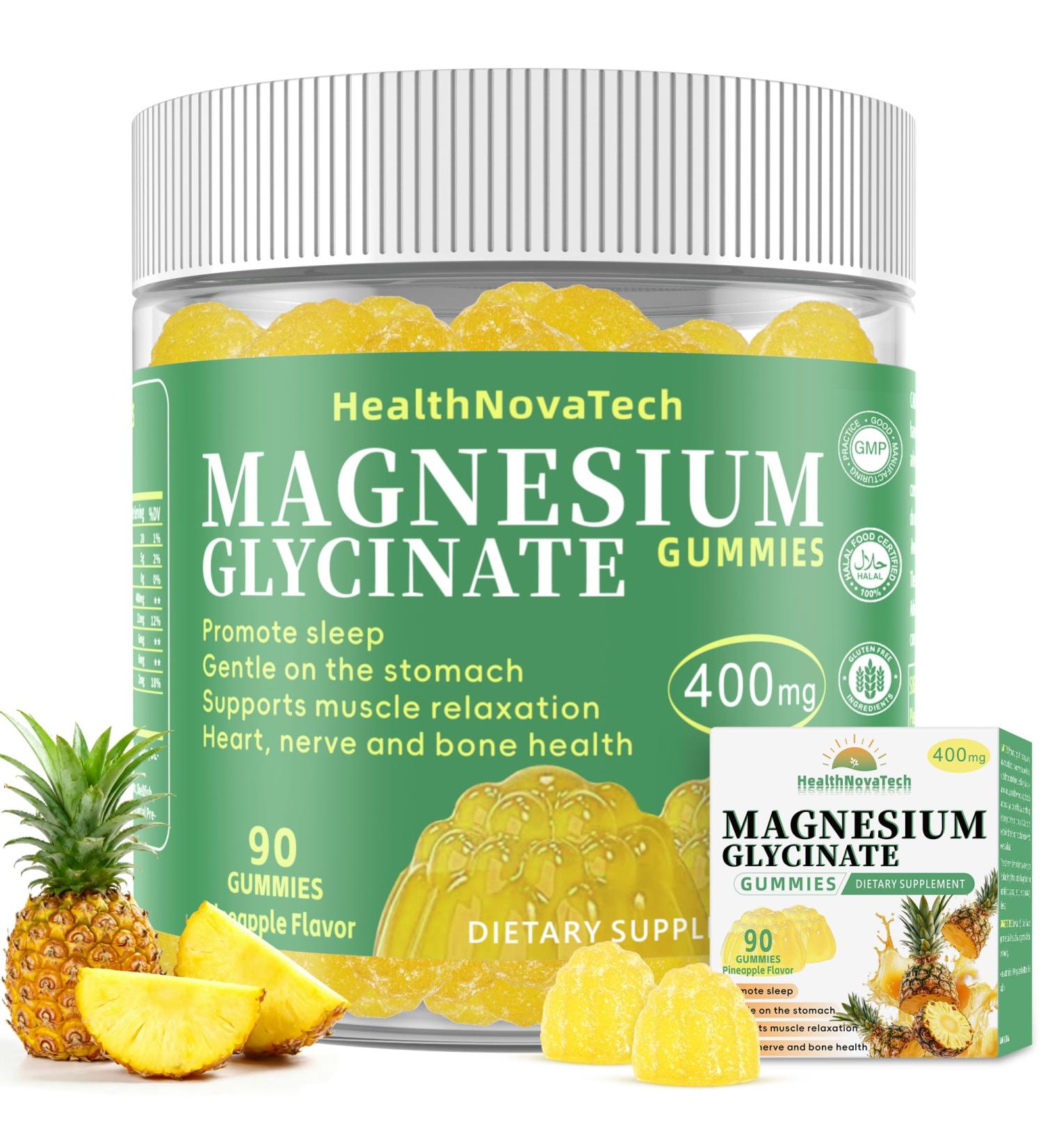 Magnesium Glycinate Gummies 400mg with Ashwagandha, CoQ10, Zinc & Vitamin C - Women Men Adults & Kids 4+ - Sugar Free Vegan Gummies for Sleep, Relaxation & Stress Relief-Pineapple Flavor, 90 Count - Buy Online on GoSupps.com