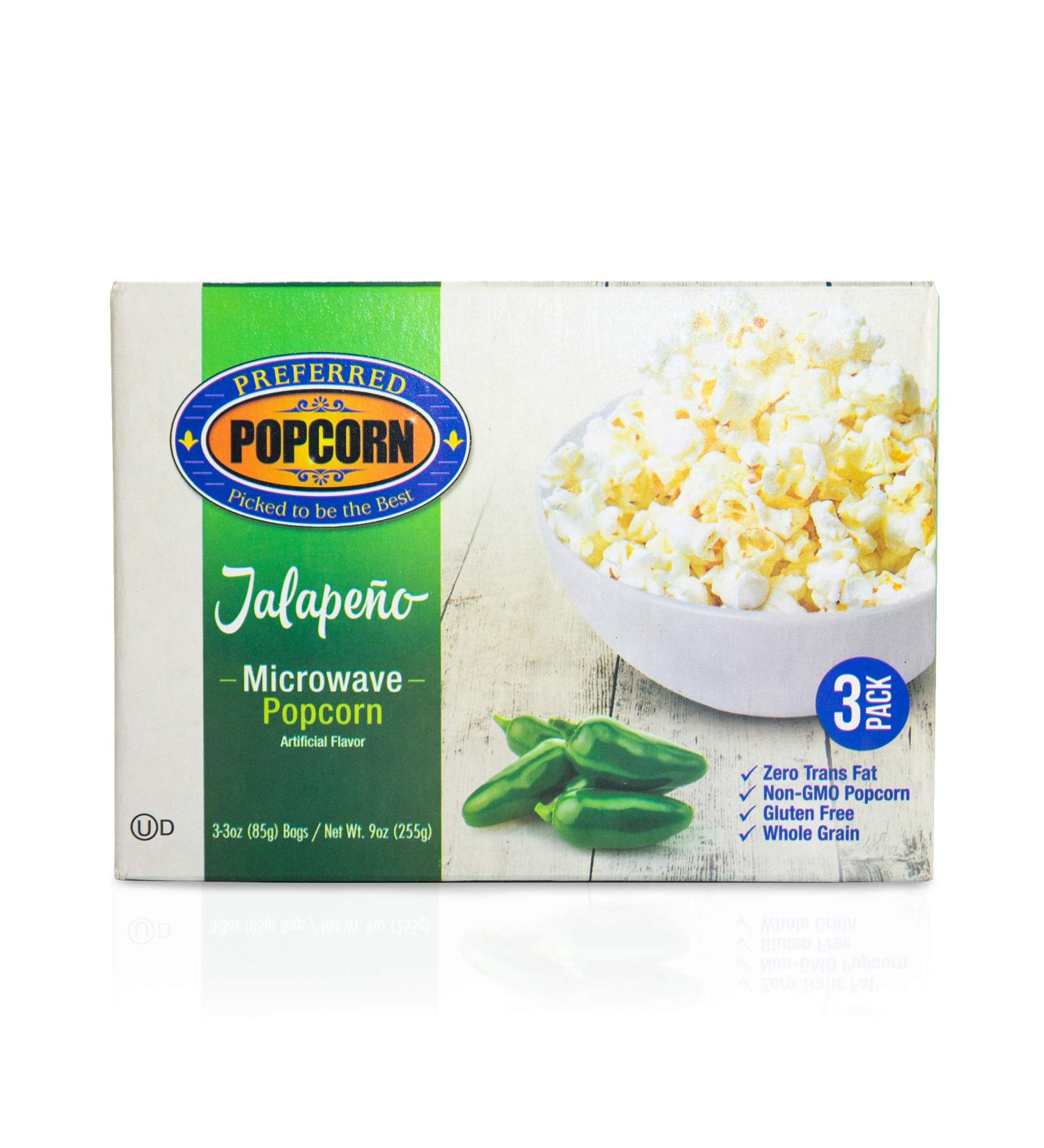 Preferred Popcorn Jalapeno Microwave Popcorn 36 Pack - Non-GMO, Gluten Free, 100% Whole Grain, 3 Ounce (Pack of 36) - Buy Online on GoSupps.com