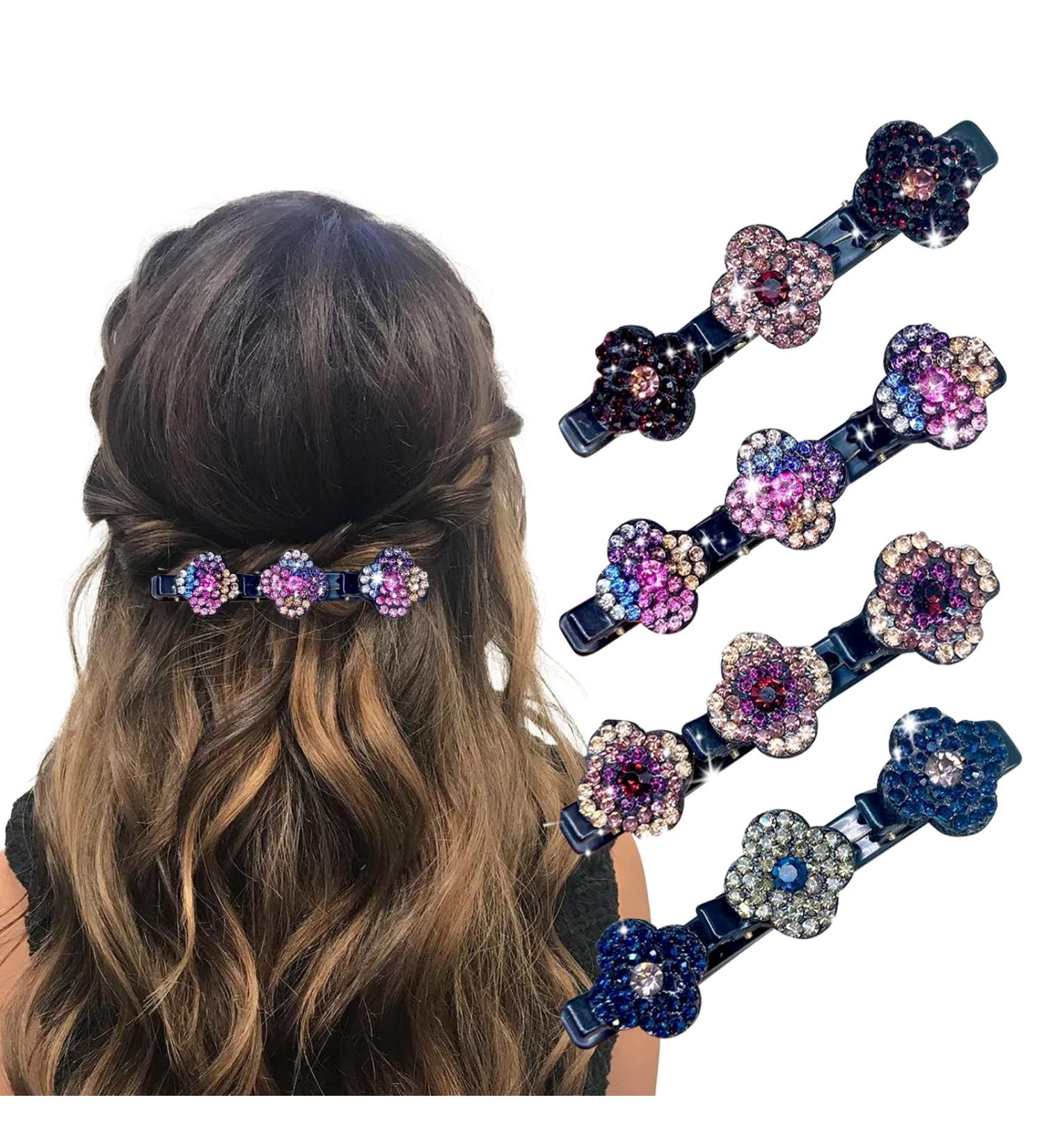 Nizerrd 4PCS Hair Clips Sparkling Crystal Clover Braided Hair Clips Women Hair Accessories for Styling Sectioninghair Clips(A) - Buy Online on GoSupps.com