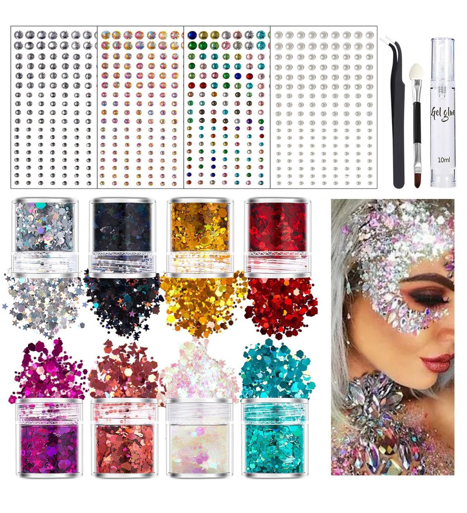  Veeteah Glitter face and body paint with gel glue and brush regular glitter super flash fine powder - Buy Online on GoSupps.com