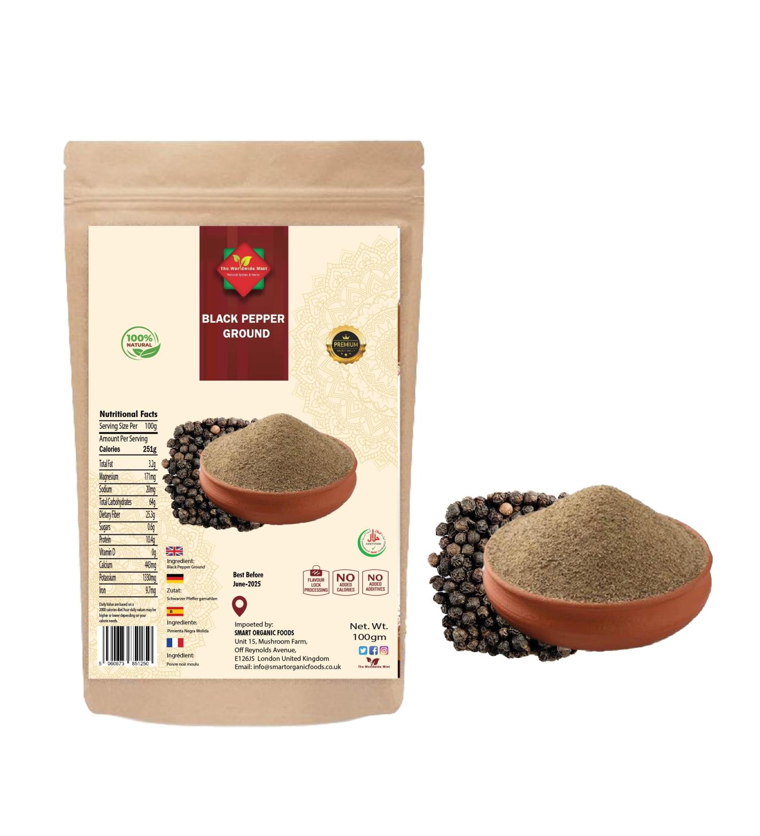 Black Pepper Ground (100g/3.52oz) - Premium Quality Piper Nigrum Powder - Buy Online on GoSupps.com