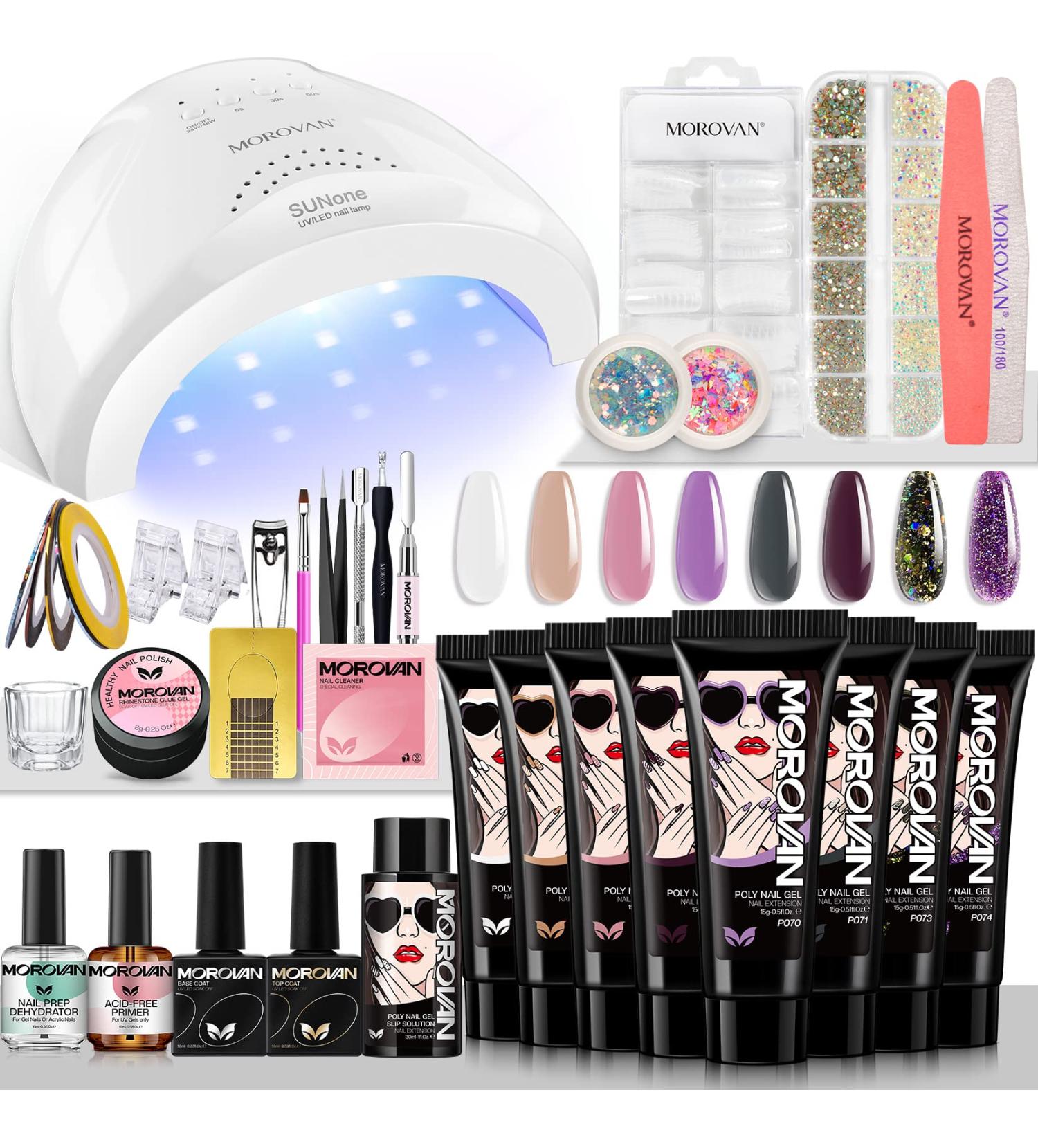 Morovan Poly Gel Nail Kit with LED Nail Lamp - 8 Pcs Poly Gel Nail Kits with U/V Light - Starter Kit in Dark Purple - Buy Online on GoSupps.com