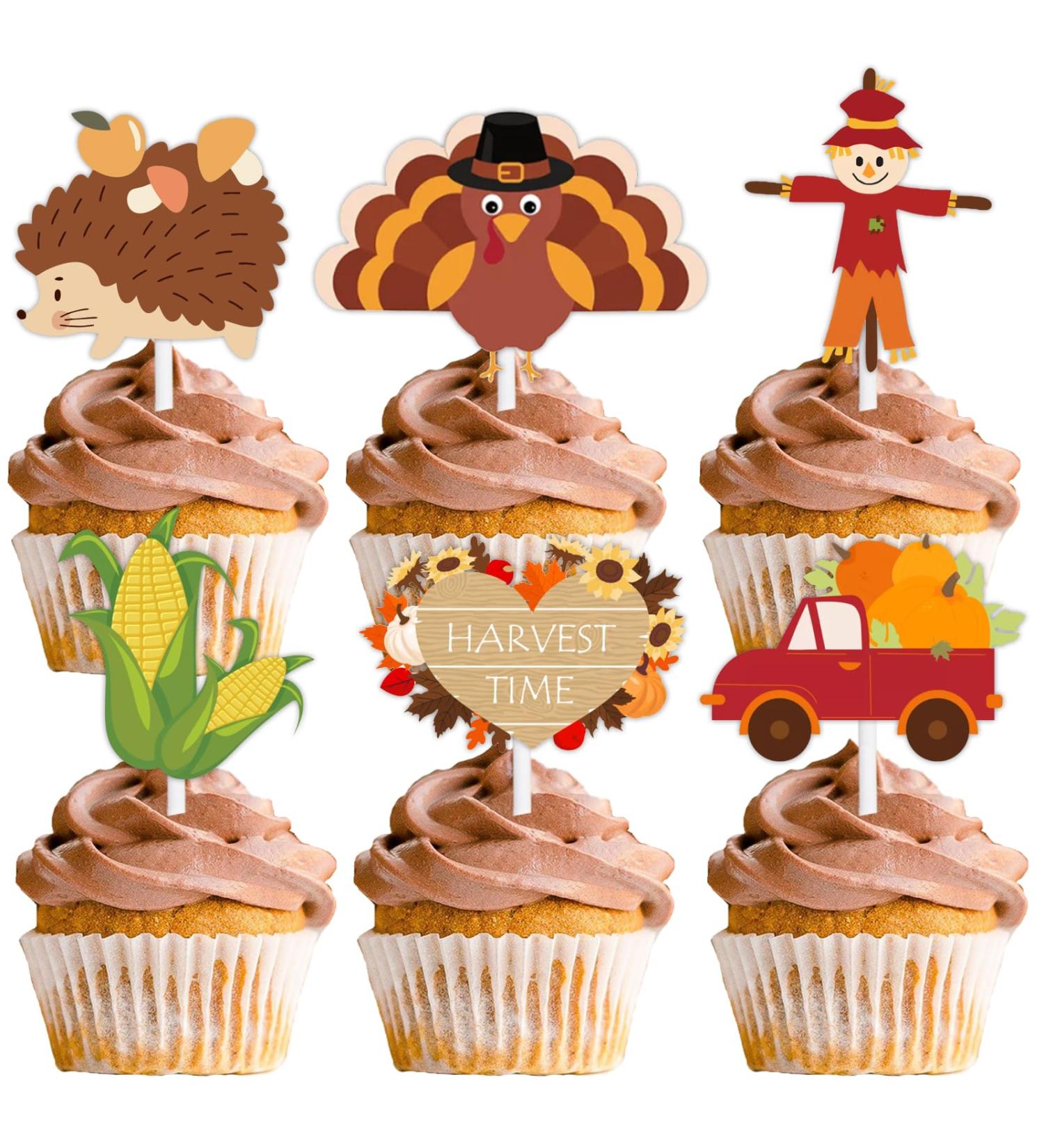 18pcs Glitter Dessert Cupcake Topper Thanksgiving Gratitude Autumn Farm Harvest Corn Turkey Theme Decor for Boys Girls Men Women Happy Birthday Party Decoration Supplies - Buy Online on GoSupps.com
