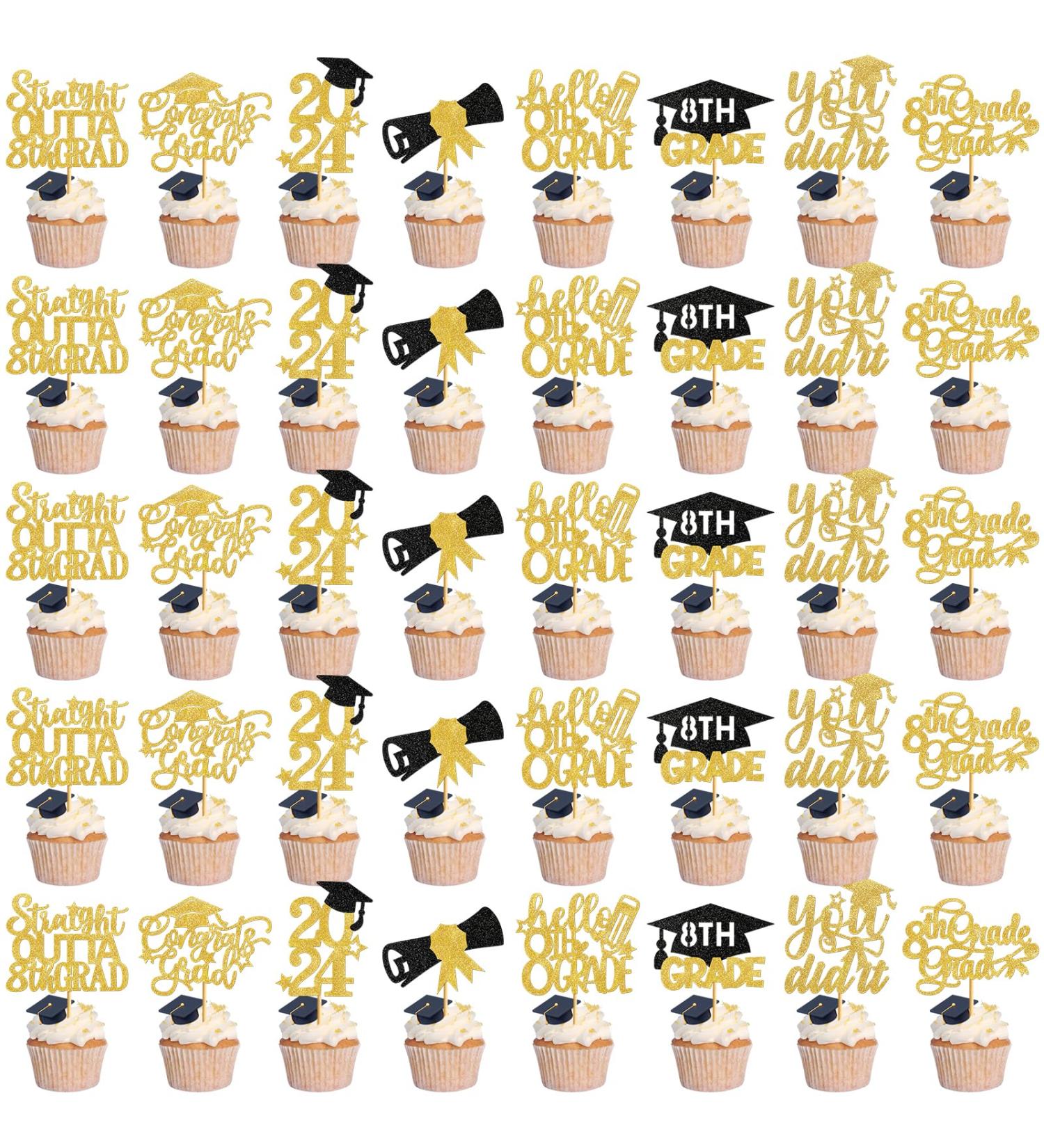 40Pcs Graduation Cupcake Toppers 2024 8th Grade Grad Cupcake Toppers 8th Grade Graduation Party Decorations 2024 class of 2024 You Did it Decorations for 8th Grade Graduation Party Supplies Gold - Buy Online on GoSupps.com