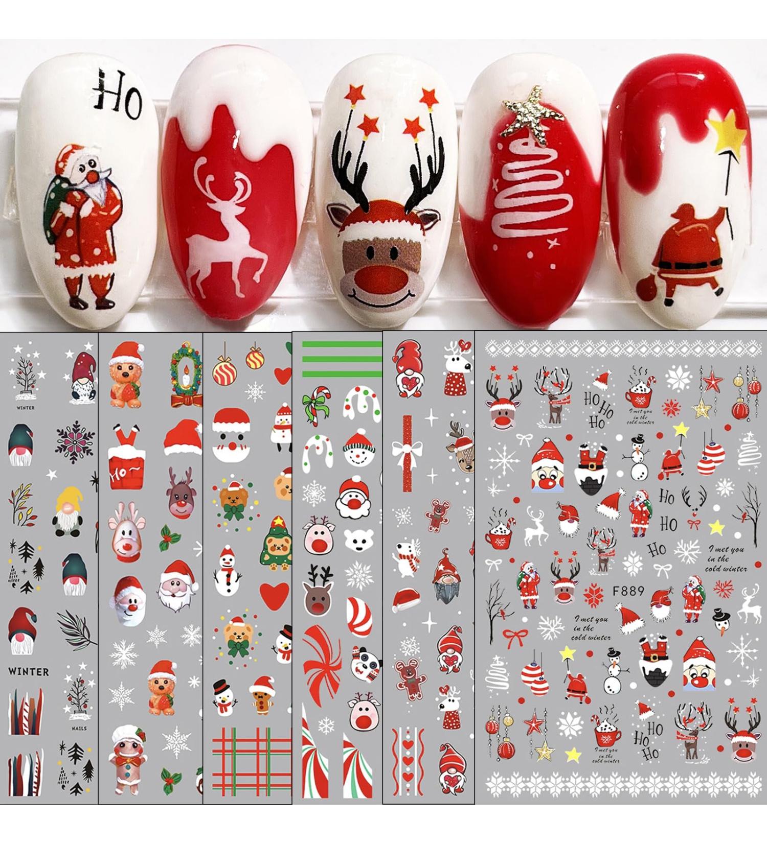 JMEOWIO 10 Sheets Christmas Nail Art Stickers Decals Self-Adhesive Snowflake Winter Holiday Cute Nail Supplies Nail Art Design Decoration Accessories - Buy Online on GoSupps.com