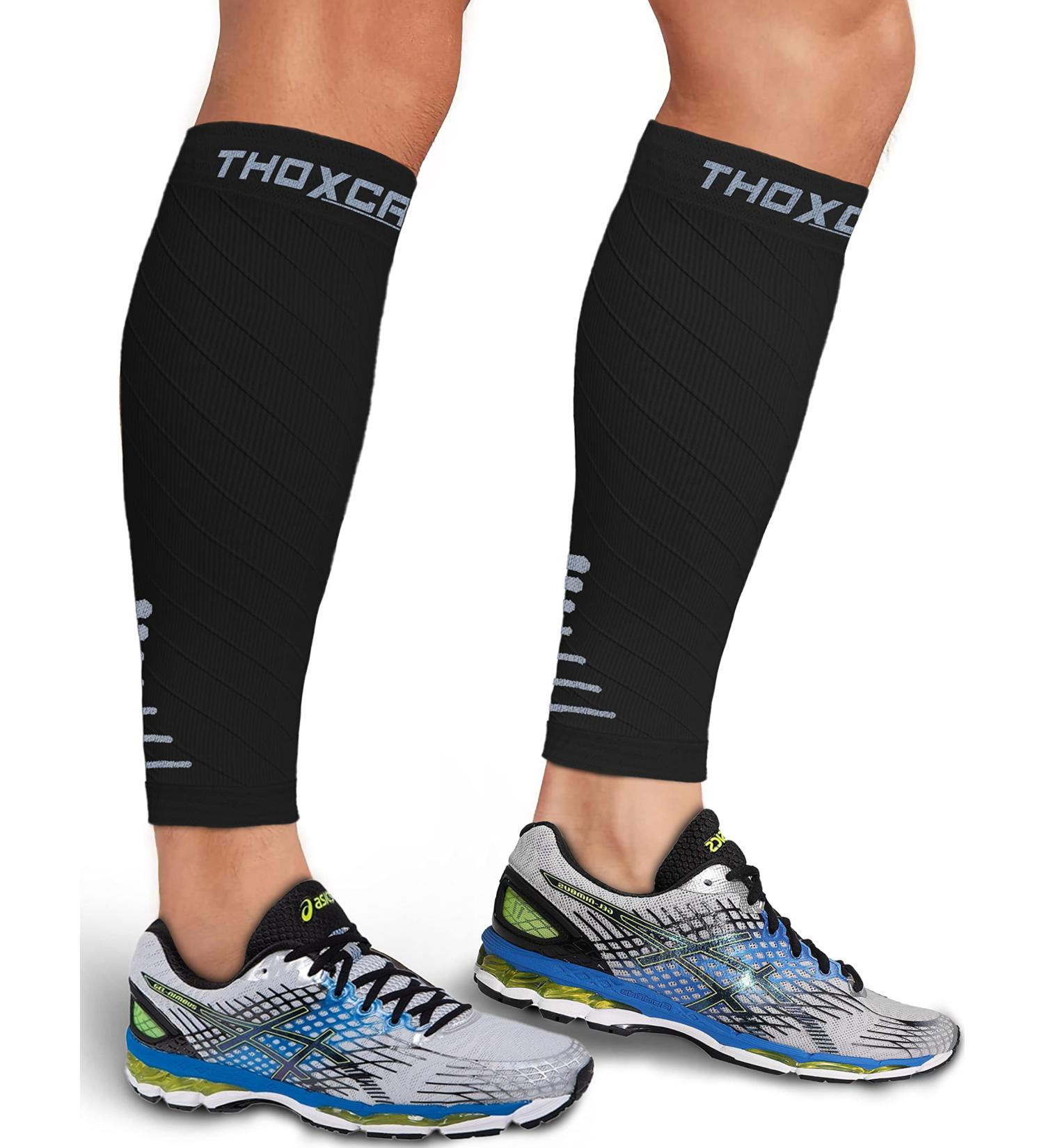 Thoxcare Calf Compression Sleeve for Men Women (1 Pair) - Leg Support Compression Socks for Running - Black/Gray, Large - Buy Online on GoSupps.com