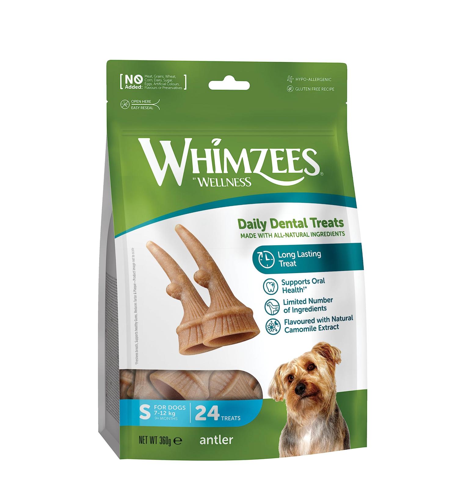 WHIMZEES Antler Dental Treat for Small Dogs (7-12kg) - Calming Effects, 24 Pieces | All-Natural & Grain-Free - Buy Online on GoSupps.com