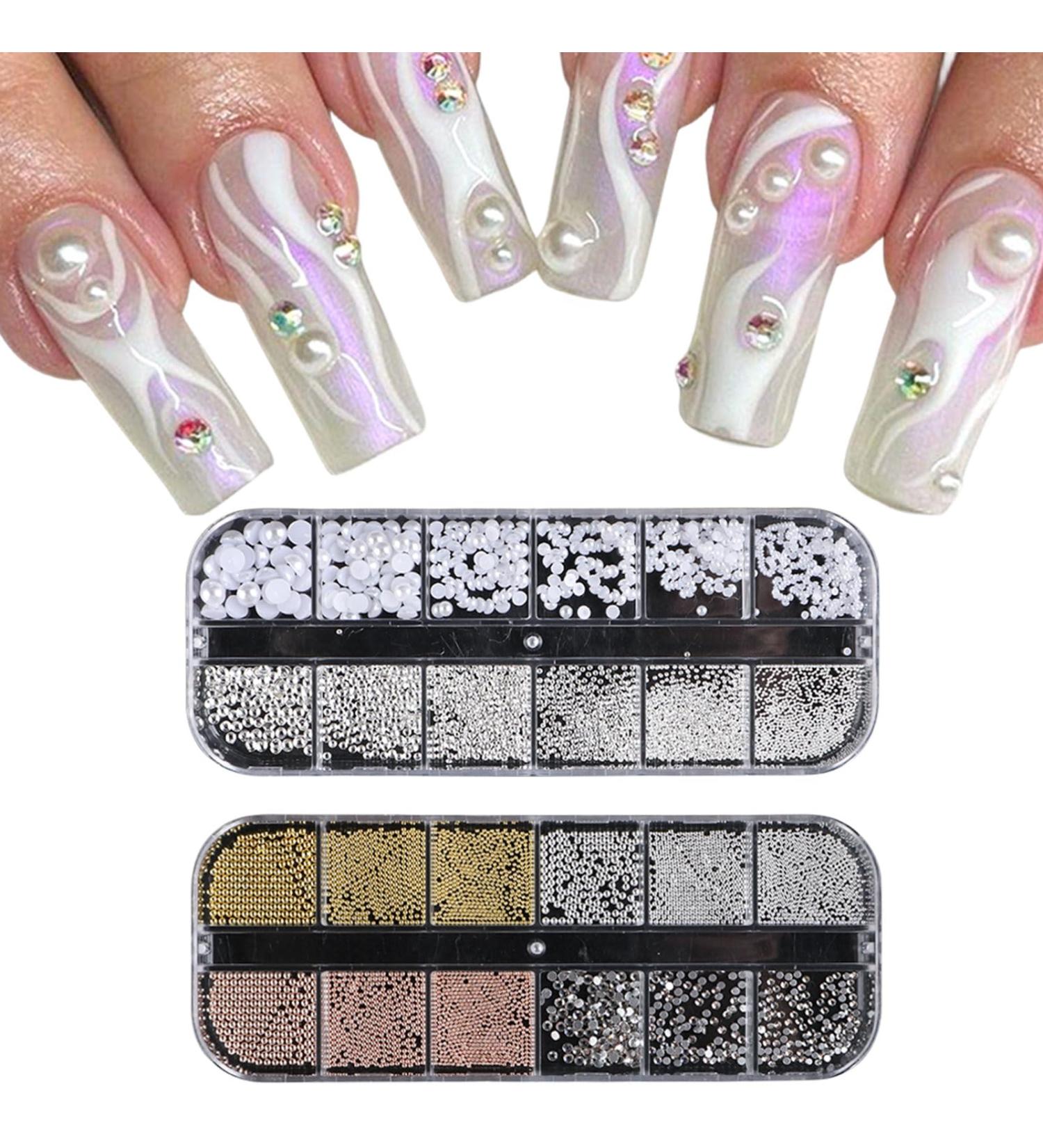3D Nail Charms 2 Boxes Multi-Shape Nail Art Charms Nail Rhinestones Flat Nail Pearls Gold Silver Caviar Beads Crystal Nail Gems for Nail Art Decoration DIY Crafts (F) - Buy Online on GoSupps.com