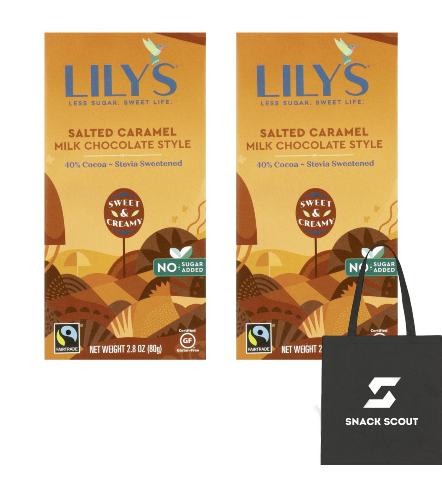 Lily's Salted Caramel Milk Chocolate Style Bar 2.8 oz (Pack of 2) Bundle With Snack Scout Lunch Bag - Buy Online on GoSupps.com