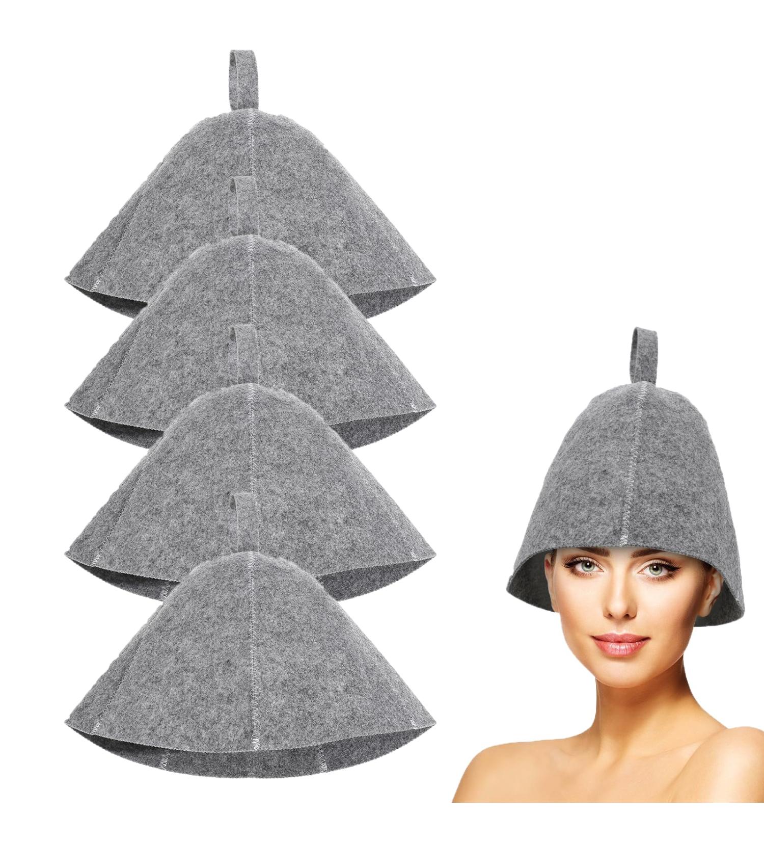 Tofficu 4-Piece Wool Sauna Hat Set | Felt Bathing Cap for Sauna & Shower | Russian Banya Head Protection (Gray) - Buy Online on GoSupps.com