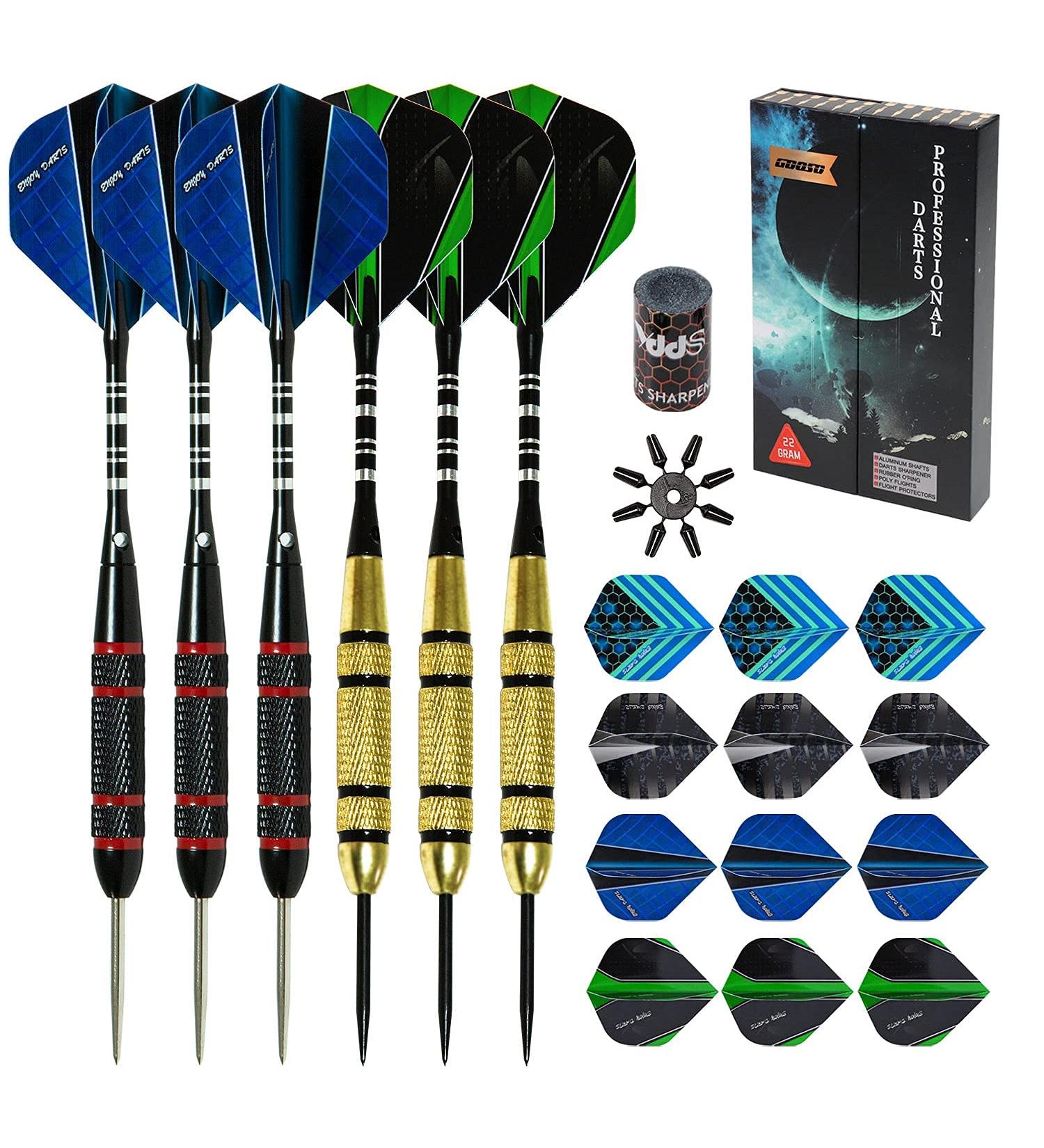 GOOSO Professional Steel Tip Darts Set 22G with Flights, Sharpener & Magnetic Case - 6 Pack - Buy Online on GoSupps.com