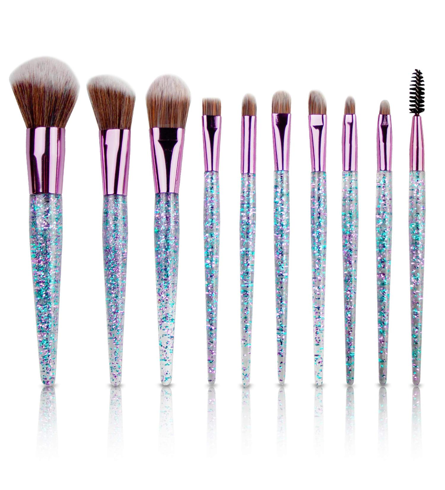 Premium 10 Pcs Makeup Brush Set - Synthetic Glitter Handle for Foundation Powder Concealer Blush & Eyeshadow | International Shipping Available - Buy Online on GoSupps.com