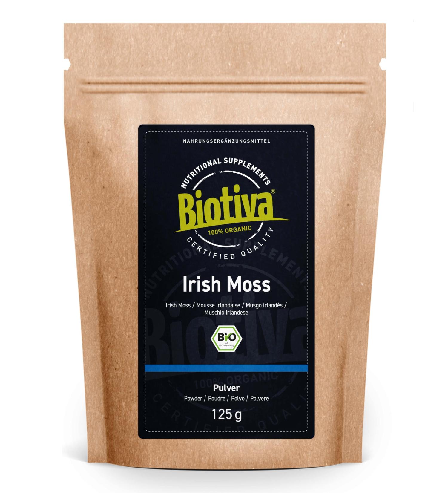 Buy Organic Irish Moss Powder 125g - 100% Vegan Additive-Free Chondrus Crispus - Biotiva - Certified Quality - Ships Internationally - Buy Online on GoSupps.com