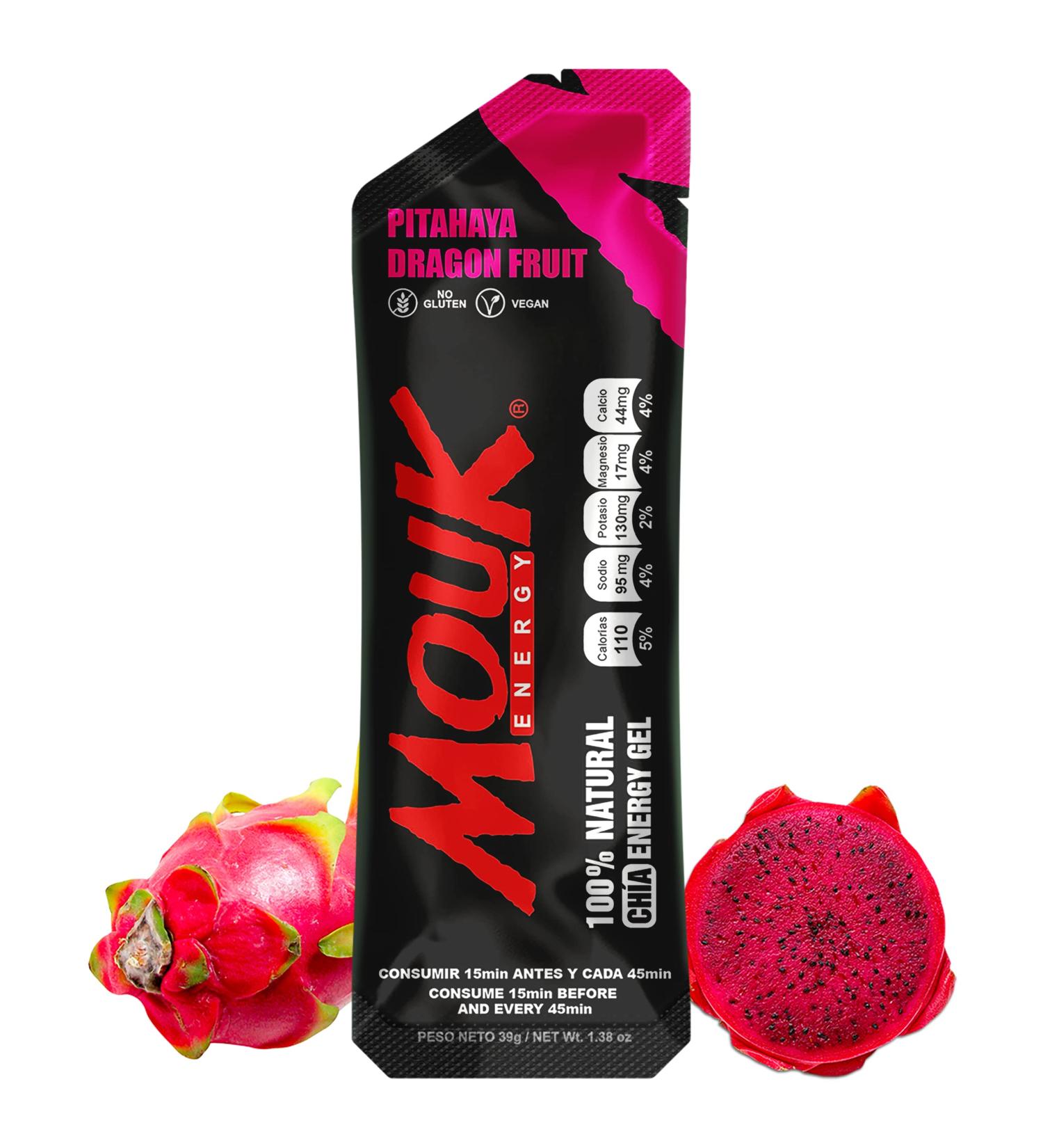 MOUK Energy Workout Gel - All Natural Dragon Fruit Flavor Vegan & Gluten Free 10 Pack | Easy Digestion Essential Electrolytes Chia Seeds - Buy Online on GoSupps.com
