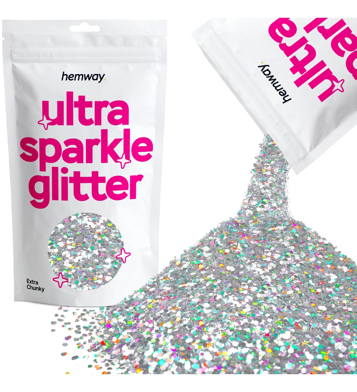 Hemway Extra Chunky Silver Holographic Glitter - Safe for Cosmetics - 100g (3.5oz) - Perfect for Crafts & DIY - Buy Online on GoSupps.com