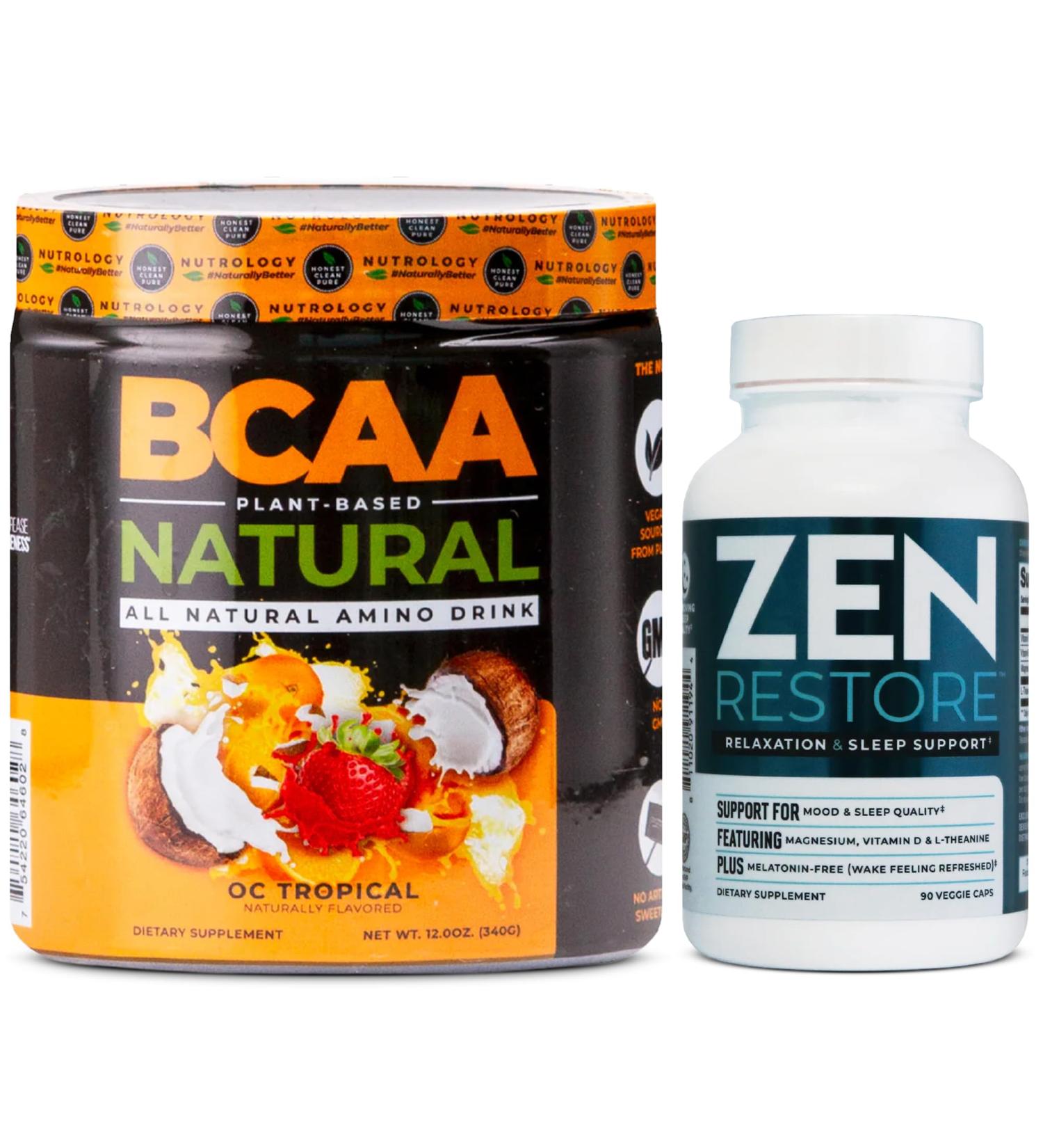 Nutrology Zen Natural Magnesium Supplement (30 Servings) & Nutrology BCAA Natural Plant Based BCAA Powder Orange Coconut Flavor (30 Servings) - Buy Online on GoSupps.com
