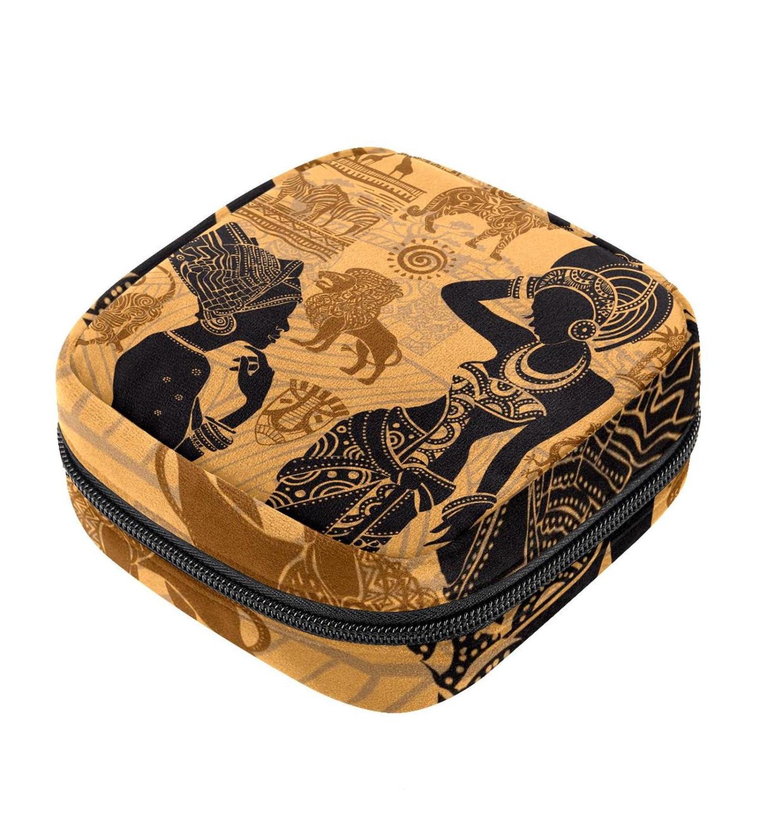 Eco-Friendly African Woman & Animals Landscape Tie Storage Bag | Portable Menstrual Cup Bag for Women & Teens - Buy Online on GoSupps.com