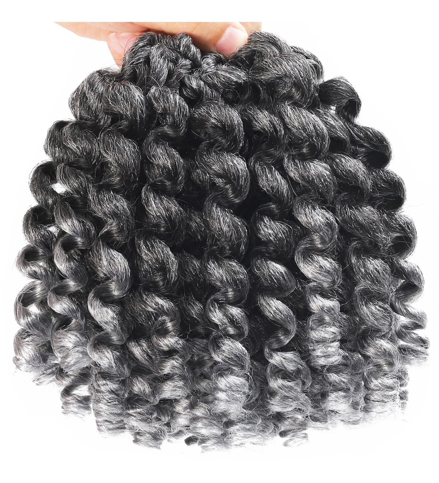 Jamaican Bounce 8 inch Ringlet Wand Curl Crochet Hair Extensions (Pack of 3) - Grey Curly Crochet Braids - 60 Roots - Buy Online on GoSupps.com