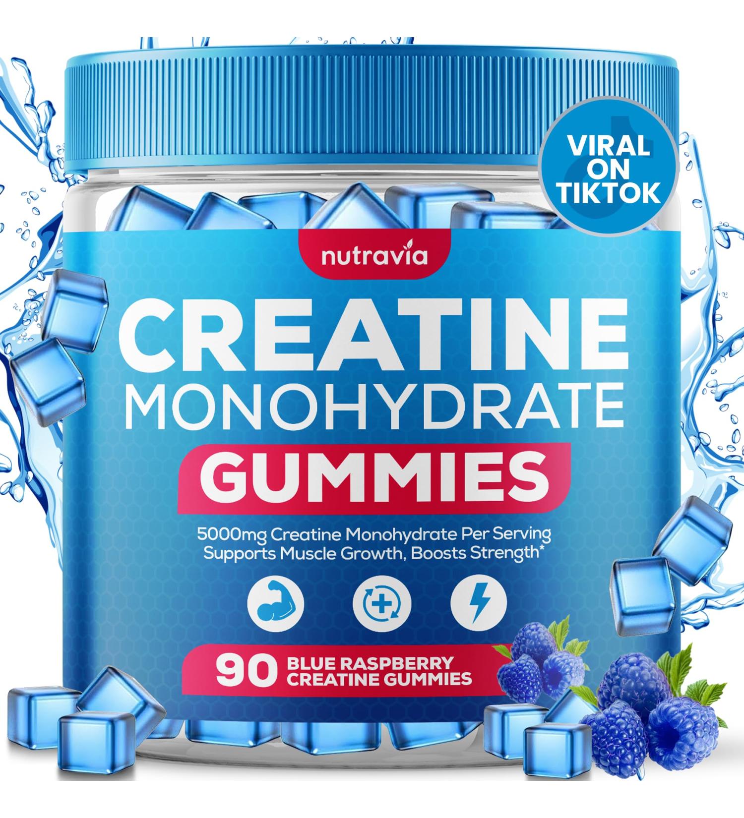 Creatine Gummies with 5g Creatine Monohydrate for Men and Women - Strength Endurance Muscle - Micronized Clean HCL Balanced Instantized Creatina Gummy Monohidratada en Polvo USA Made (90 Gummies)