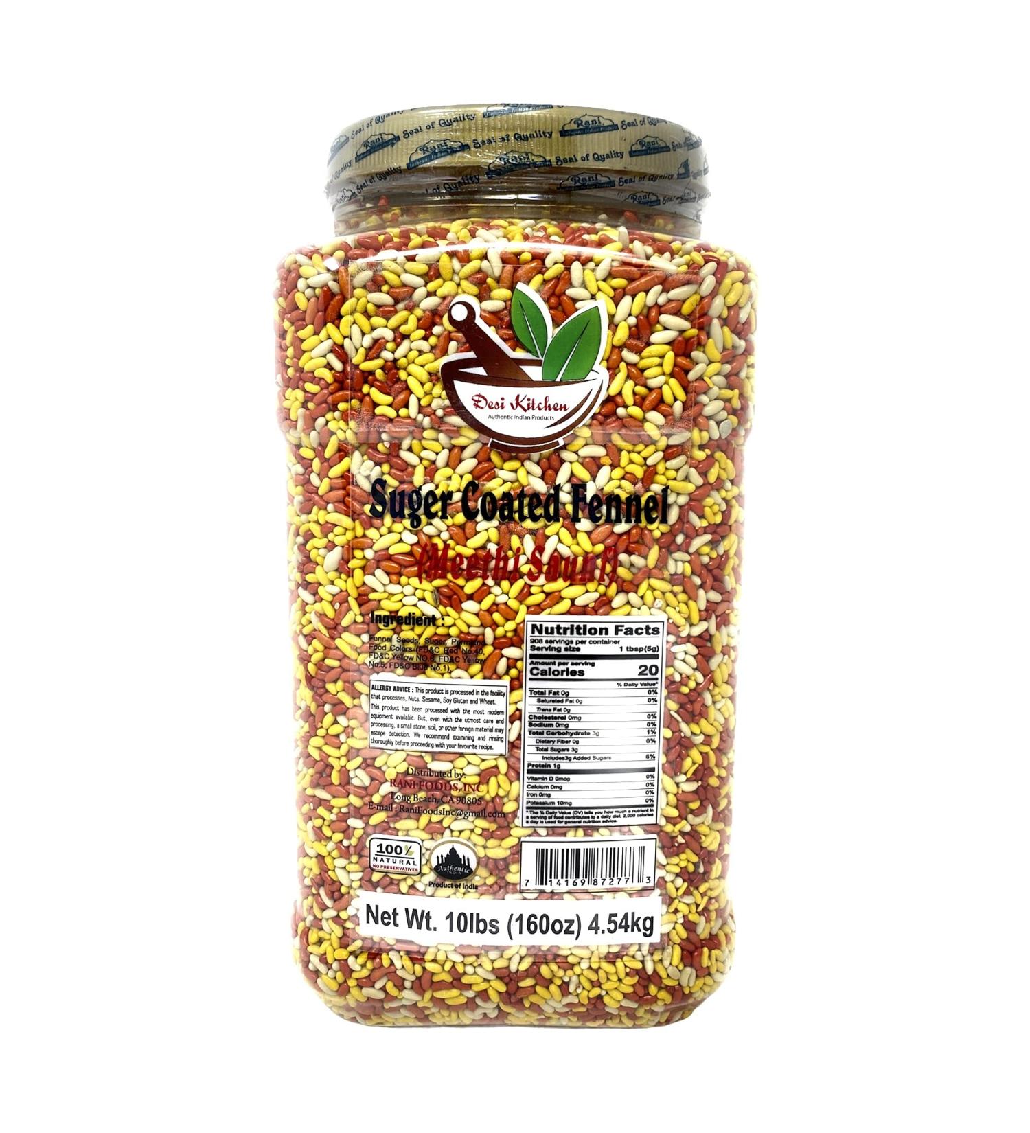 Desi Kitchen Sugar Coated Fennel Candy 10lbs (160oz) 4.54kg Bulk  PET Jar  Indian After Meal Digestive Treat (Best Mouth Freshener) - Buy Online on GoSupps.com