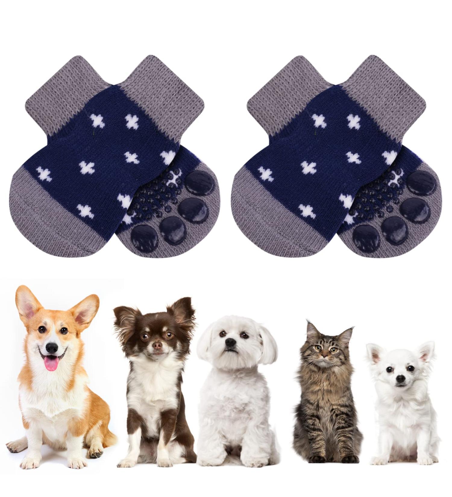 Auauy Indoor Anti-Slip Socks for Dogs & Cats | Silicone Gel Pet Socks for Traction & Protection | 2 Sizes Available (Blue & Gray) - Buy Online on GoSupps.com