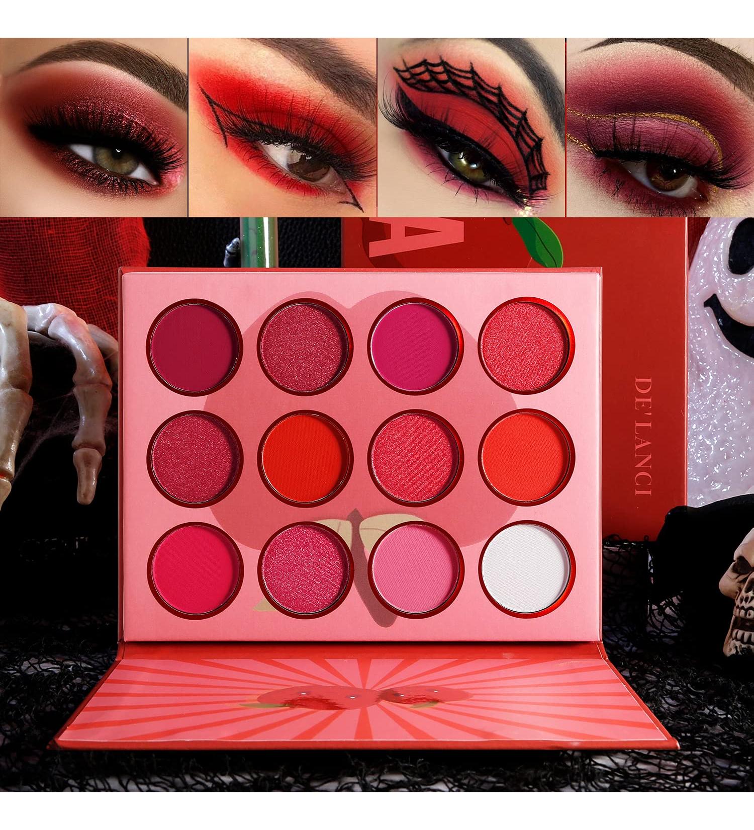 DE'LANCI Red Eyeshadow Palette - 12 Highly Pigmented Colors, Matte Shimmer Blendable Formula, Long Lasting & Waterproof - Perfect Mini Makeup Gift for Women - Buy Online on GoSupps.com
