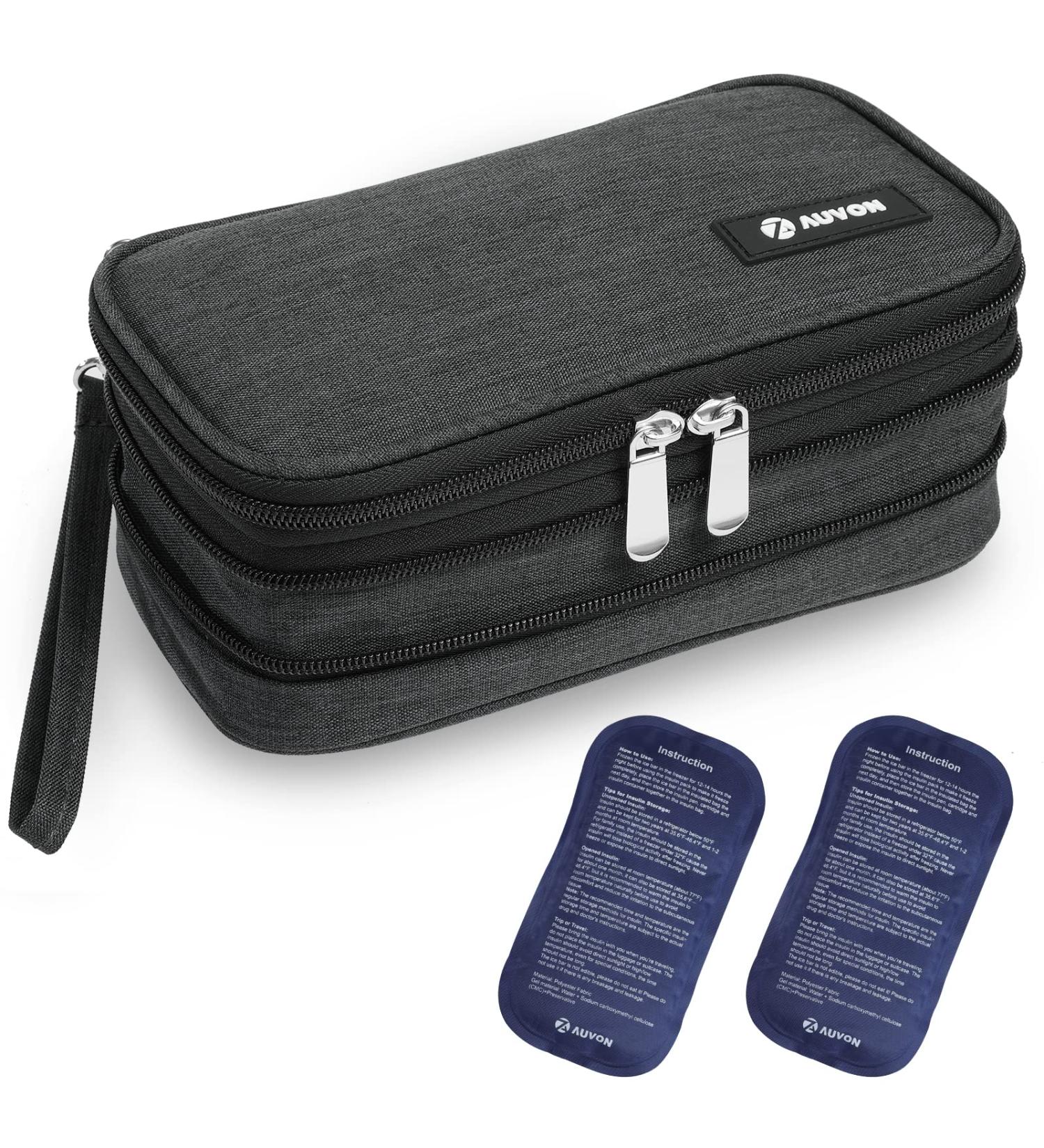AUVON Insulin Cooler Travel Case with Ice Packs - Portable Diabetic Medication Cooler Bag for Insulin Pens and Glucose Monitor Supplies - Buy Online on GoSupps.com