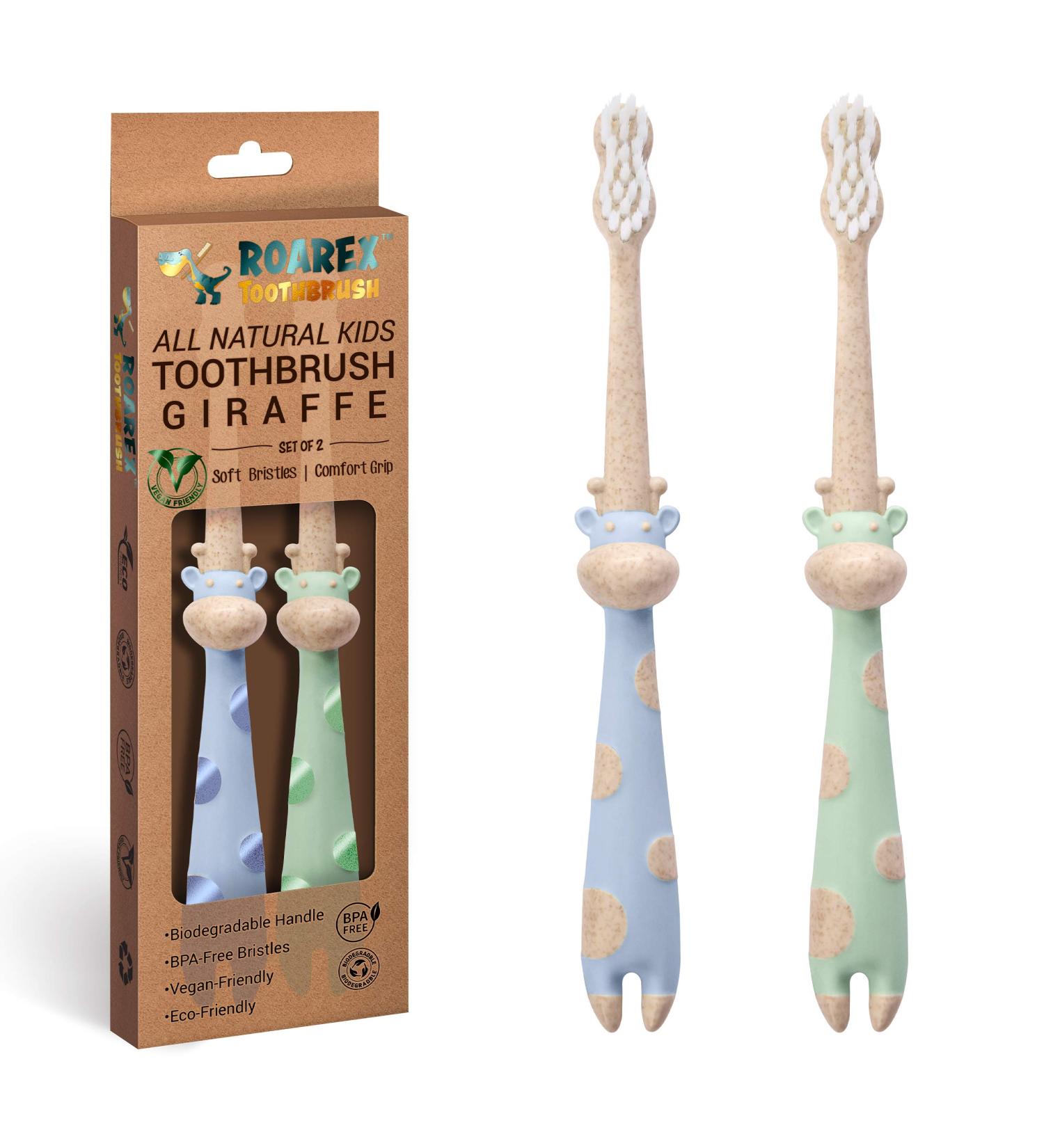 ANPEI ROARex Kids Toothbrush - Sweet Baby Giraffe | Eco-Friendly & Vegan | Biodegradable & Compostable | Pack of 2 Blue/Mint - Buy Online on GoSupps.com