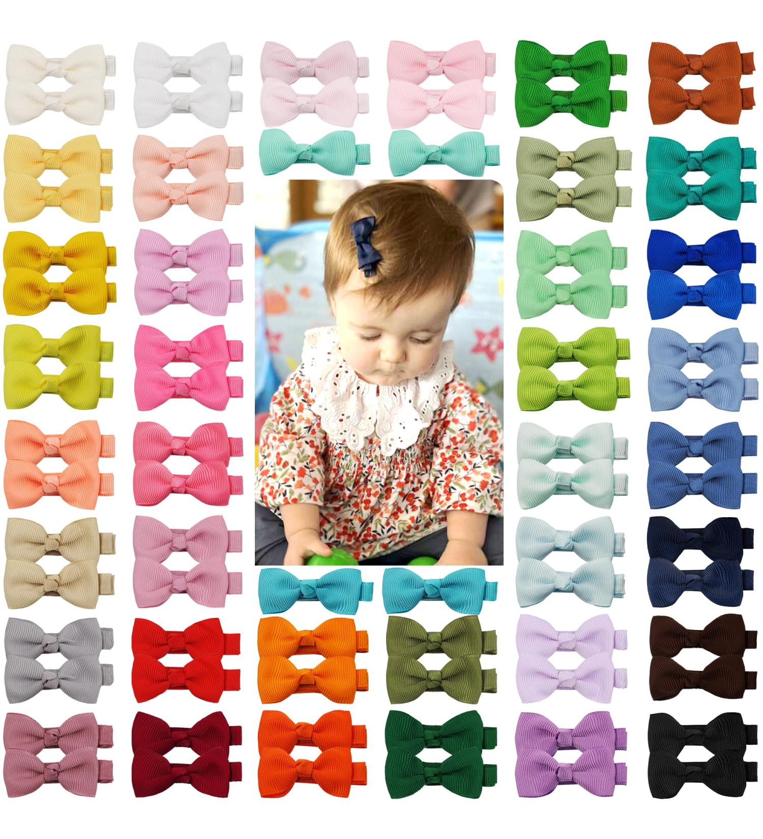 ALinmo 80 Pcs Small 2 Inch Baby Hair Clips - Ribbon Covered Hair Bow Clips for Baby Fine Hair - Buy Online on GoSupps.com