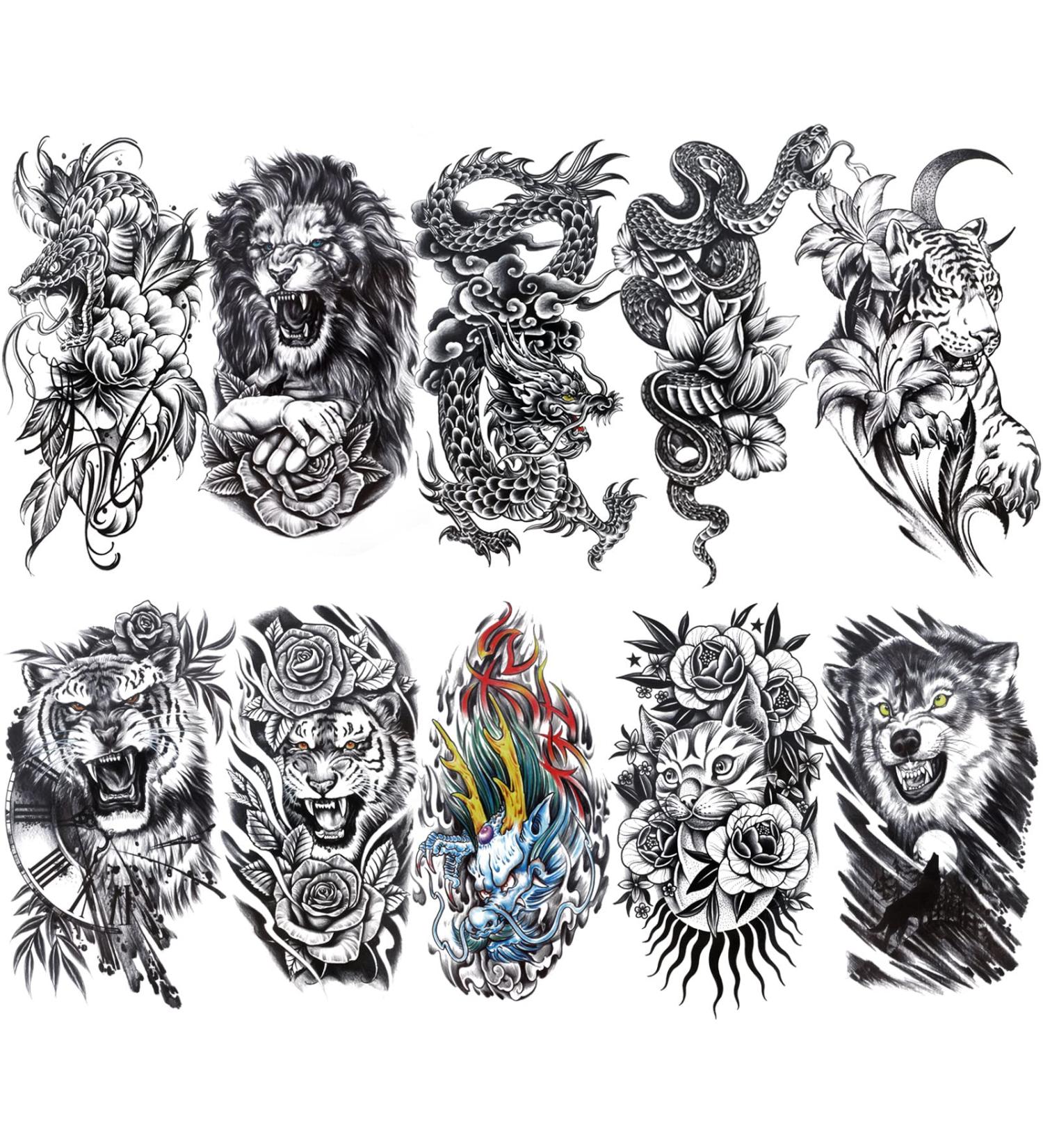 Large Forearm Half Sleeve Temporary Tattoos | Konsait Realistic Waterproof Designs - 10 Sheets - Buy Online on GoSupps.com
