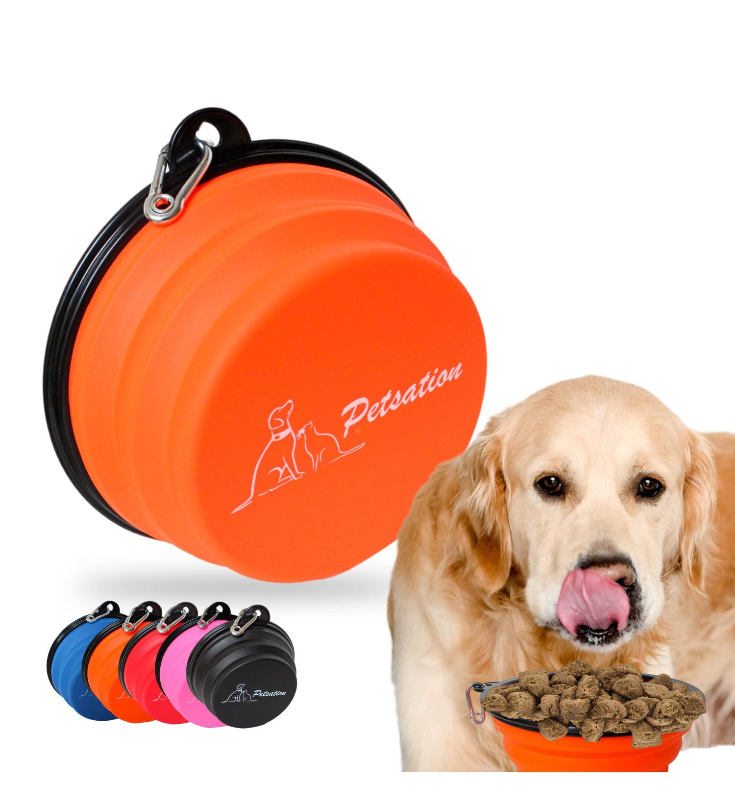 Petsation Foldable Dog Bowl - Original 1000 ml Travel Food & Water Bowl for Dogs - Portable Pet Feeding Solution (2 x 1000 ml Orange) - Buy Online on GoSupps.com