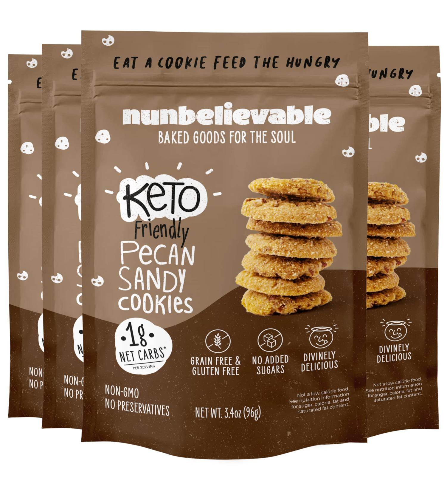 Nunbelievable Low Carb Cookies Pecan Sandy - Keto Dessert Gluten Free, Sugar Free Snacks - Diabetic Friendly - 3.4oz (Pack of 4) - Buy Online on GoSupps.com