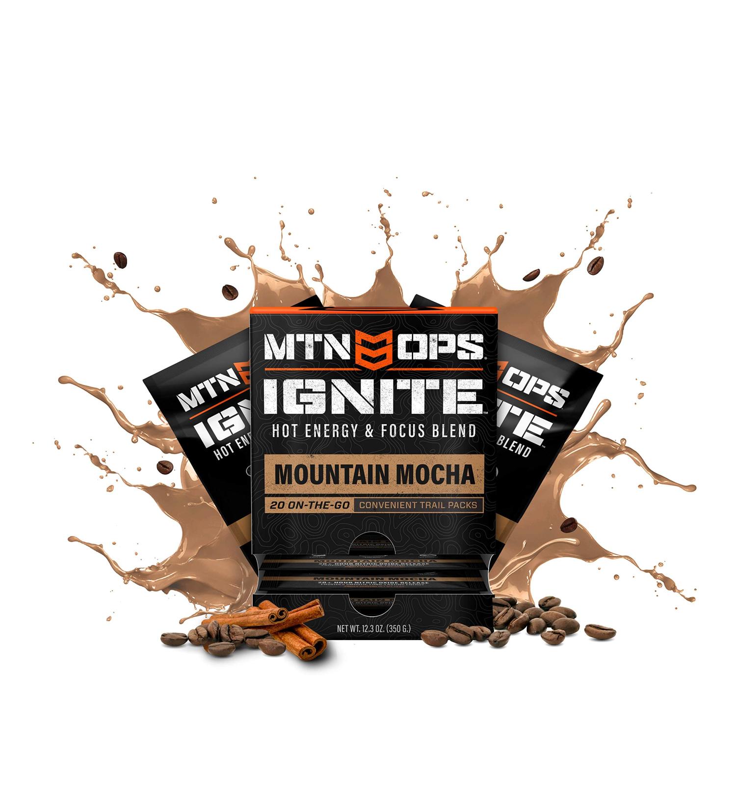 MTN OPS Hot Ignite Supercharged Energy Drink Mix - Mountain Mocha Flavor | Focus Enhancer | Trail Packs - Buy Online on GoSupps.com