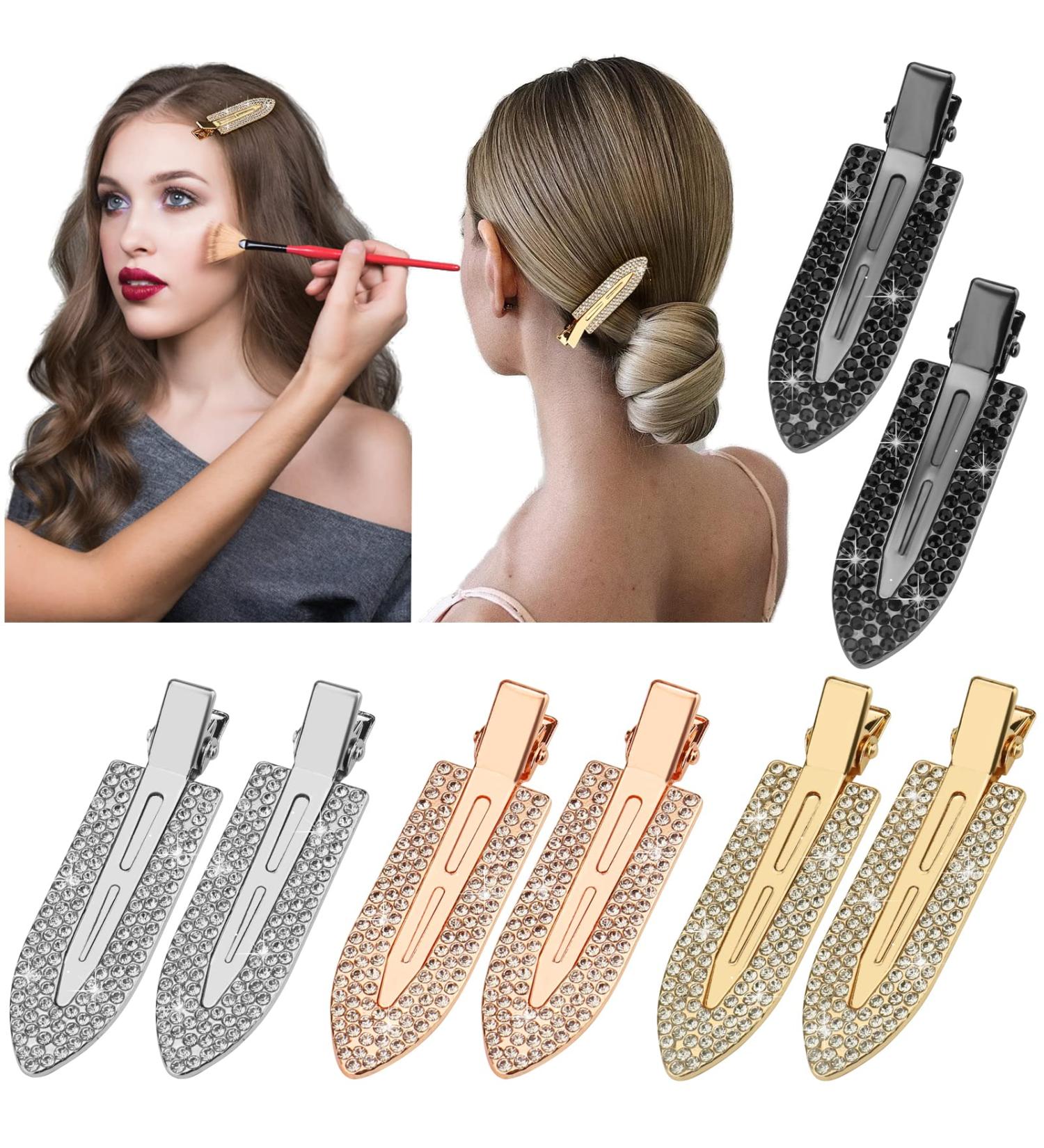 Rhinestone No Crease Hair Clips - 8 Pcs Bling Diamond Metal Pins for Styling Bangs/Waves - Non-Dent Alligator Barrettes for Women and Girls - Buy Online on GoSupps.com